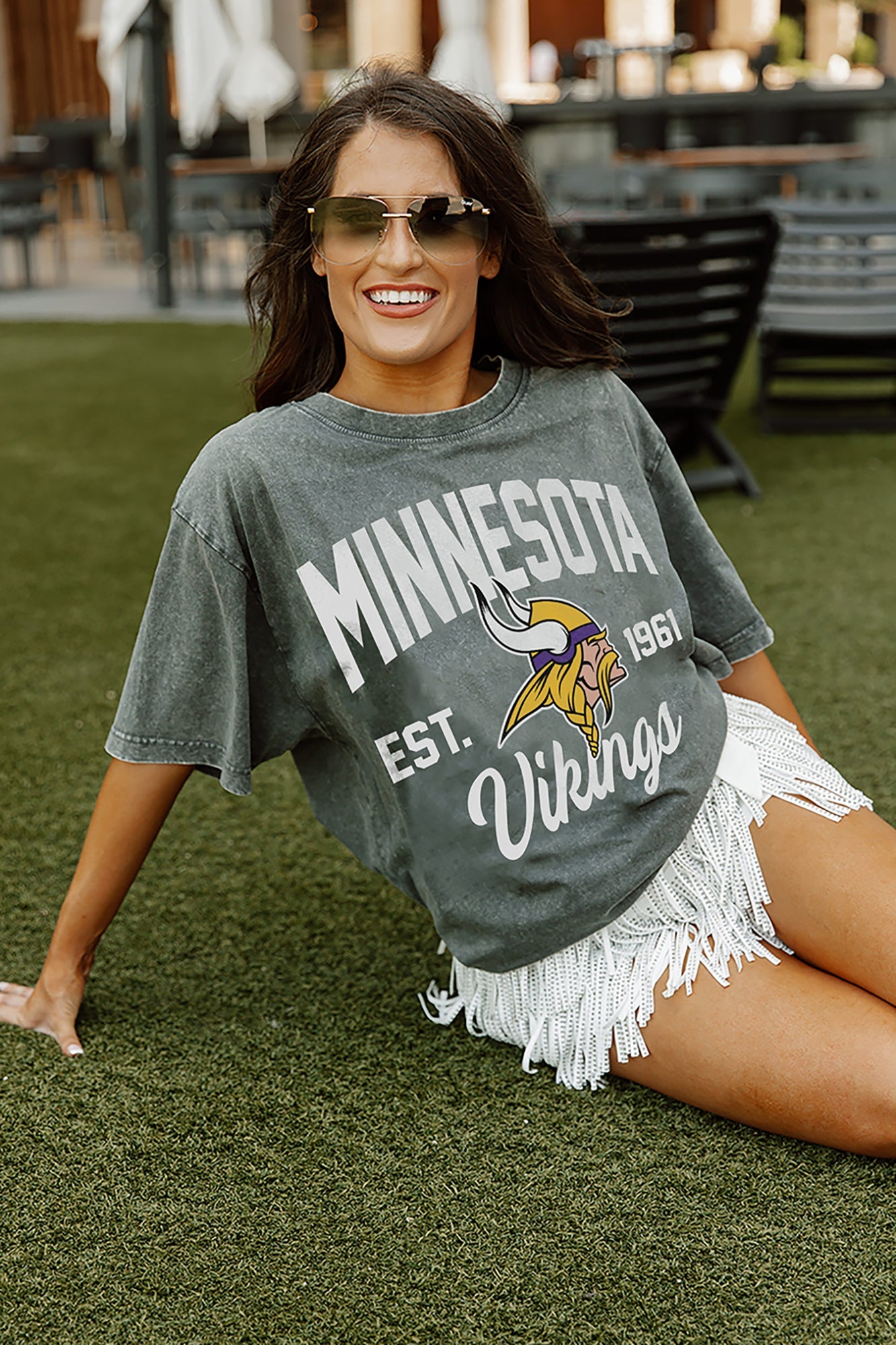 Women's Gameday Couture Gray Minnesota Vikings Tackle Titan Boyfriend Washed T-Shirt Size: Small