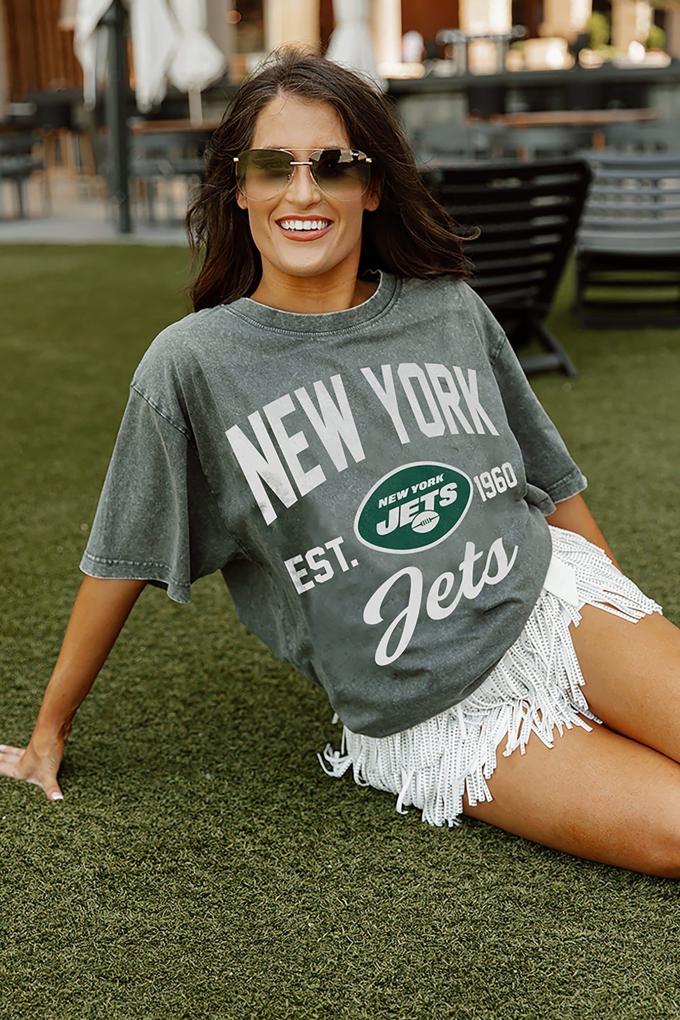 Women's Gameday Couture Gray New York Jets Tackle Titan Boyfriend Washed  T-Shirt