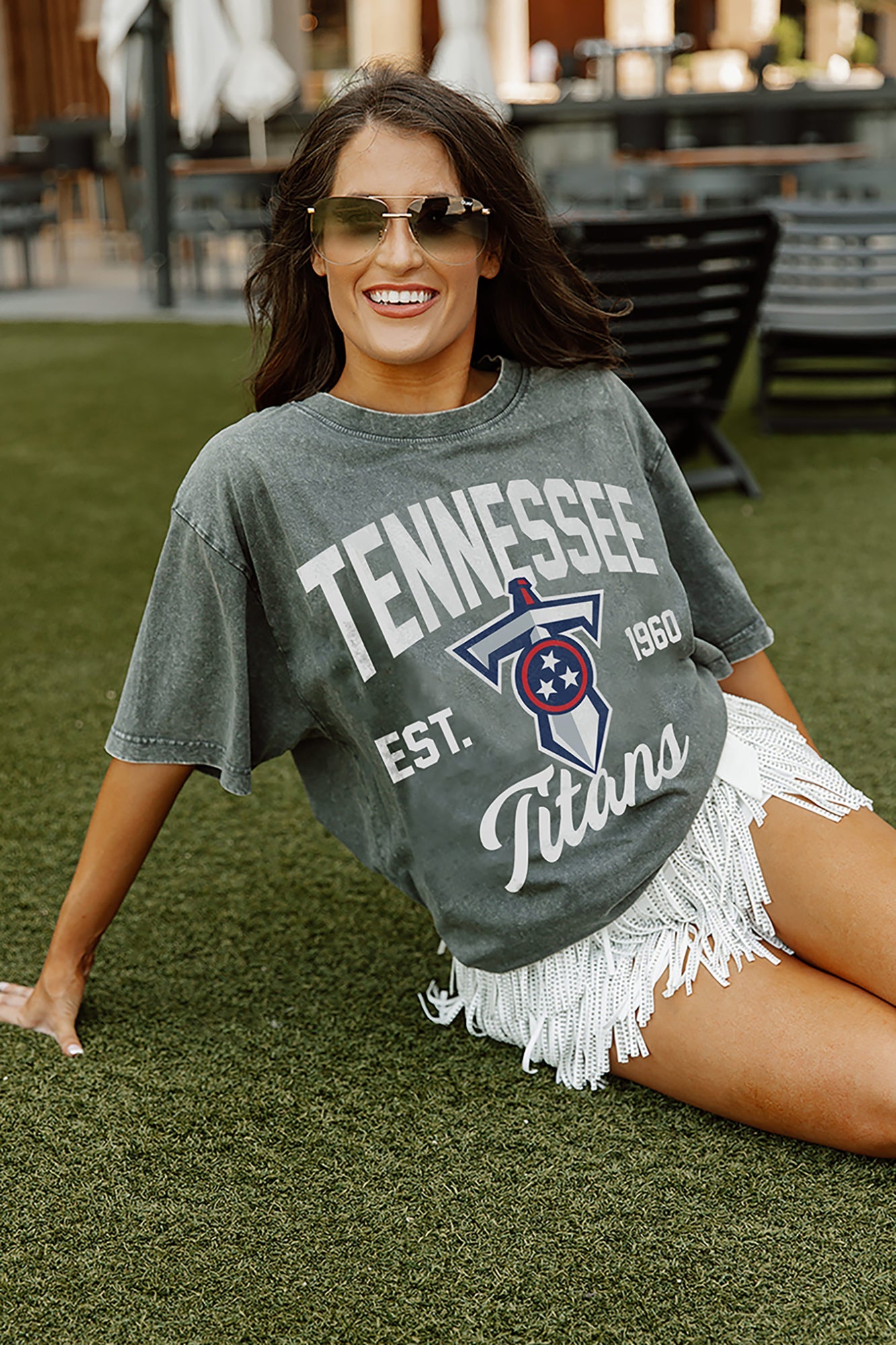 Tennessee Titans Gameday Couture Women's Tackle Titan Boyfriend Washed T- Shirt - Gray