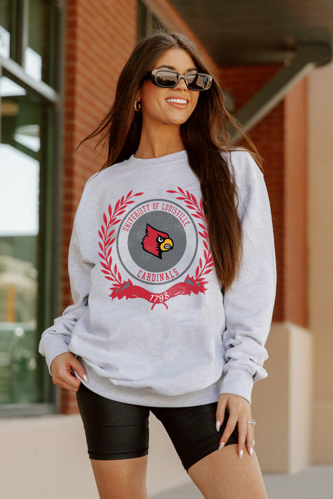 LOUISVILLE CARDINALS HAVING A BALL PREMIUM FLEECE DROP SHOULDER CREWNECK  PULLOVER BY MADI PREWETT TROUTT