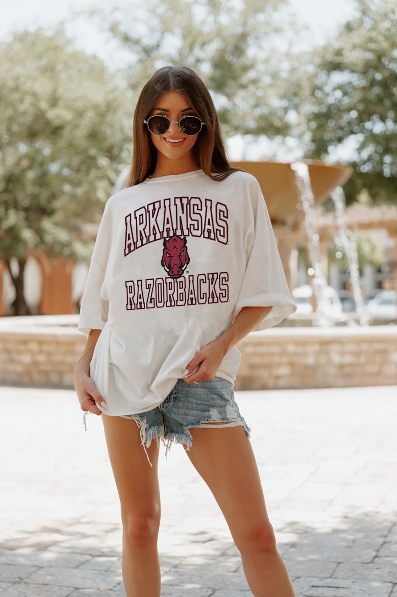 ARKANSAS RAZORBACKS UP YOUR GAME OVERSIZED CREWNECK TEE BY MADI PREWETT