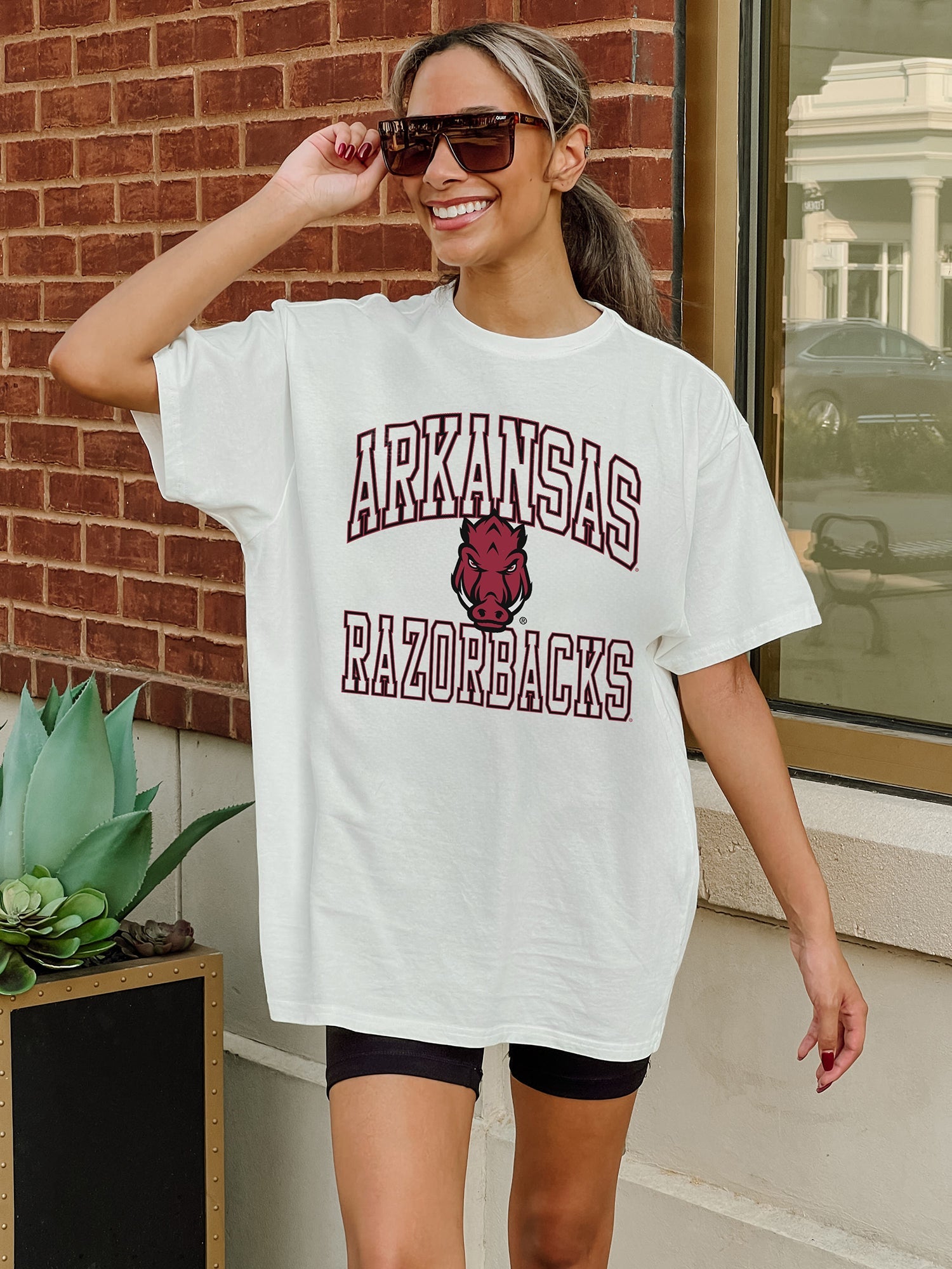 ARKANSAS RAZORBACKS UP YOUR GAME OVERSIZED CREWNECK TEE BY MADI PREWETT