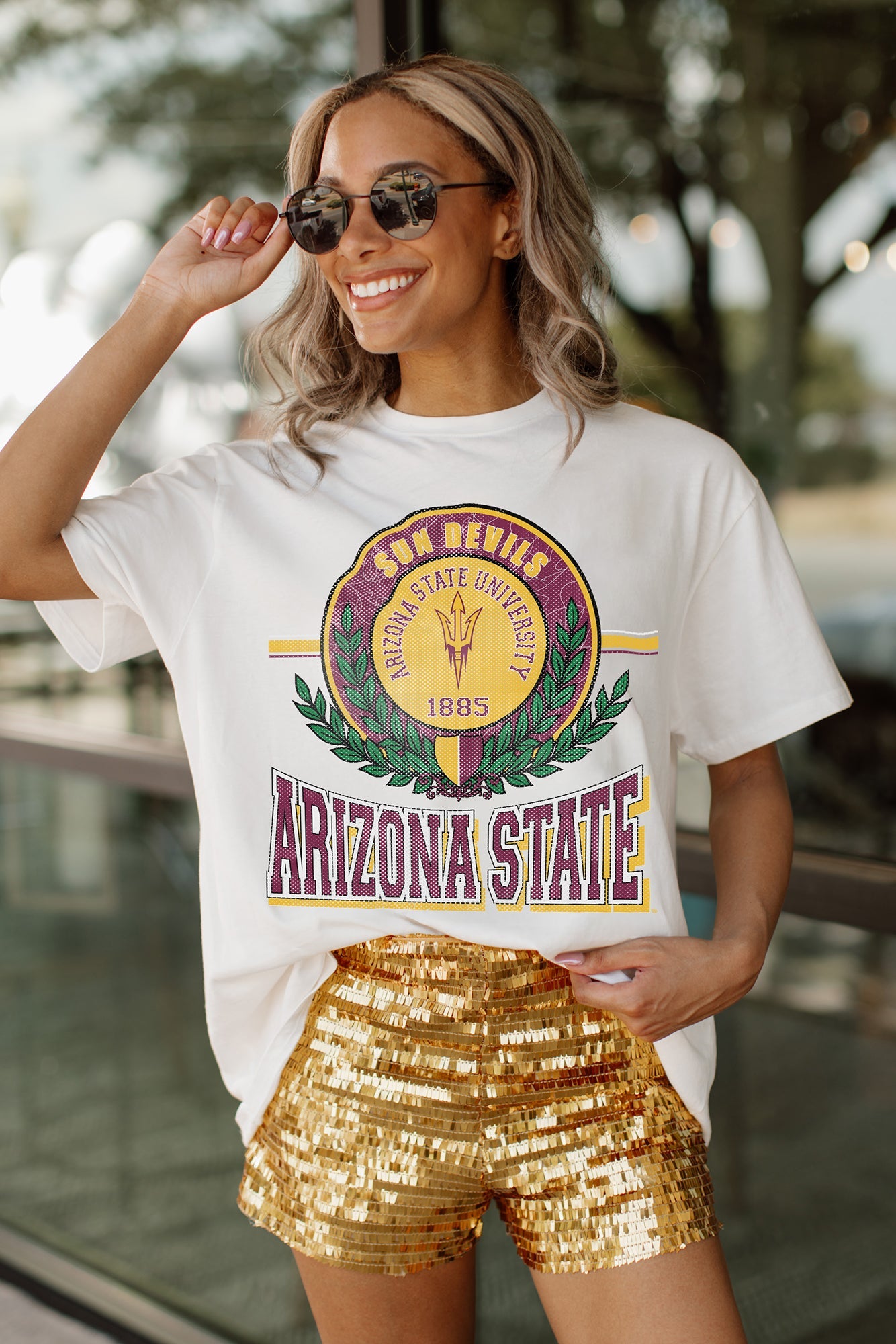 ARIZONA STATE SUN DEVILS BE A CHAMPION OVERSIZED CREWNECK TEE BY MADI PREWETT