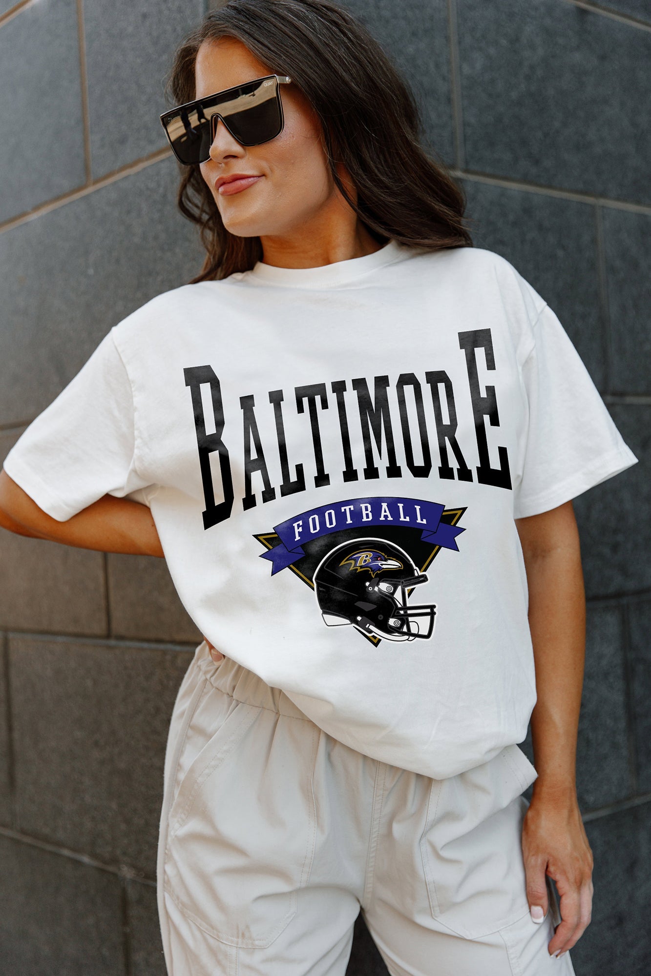 BALTIMORE RAVENS TACKLE TITAN SHORT SLEEVE BOYFRIEND FIT WASHED TEE