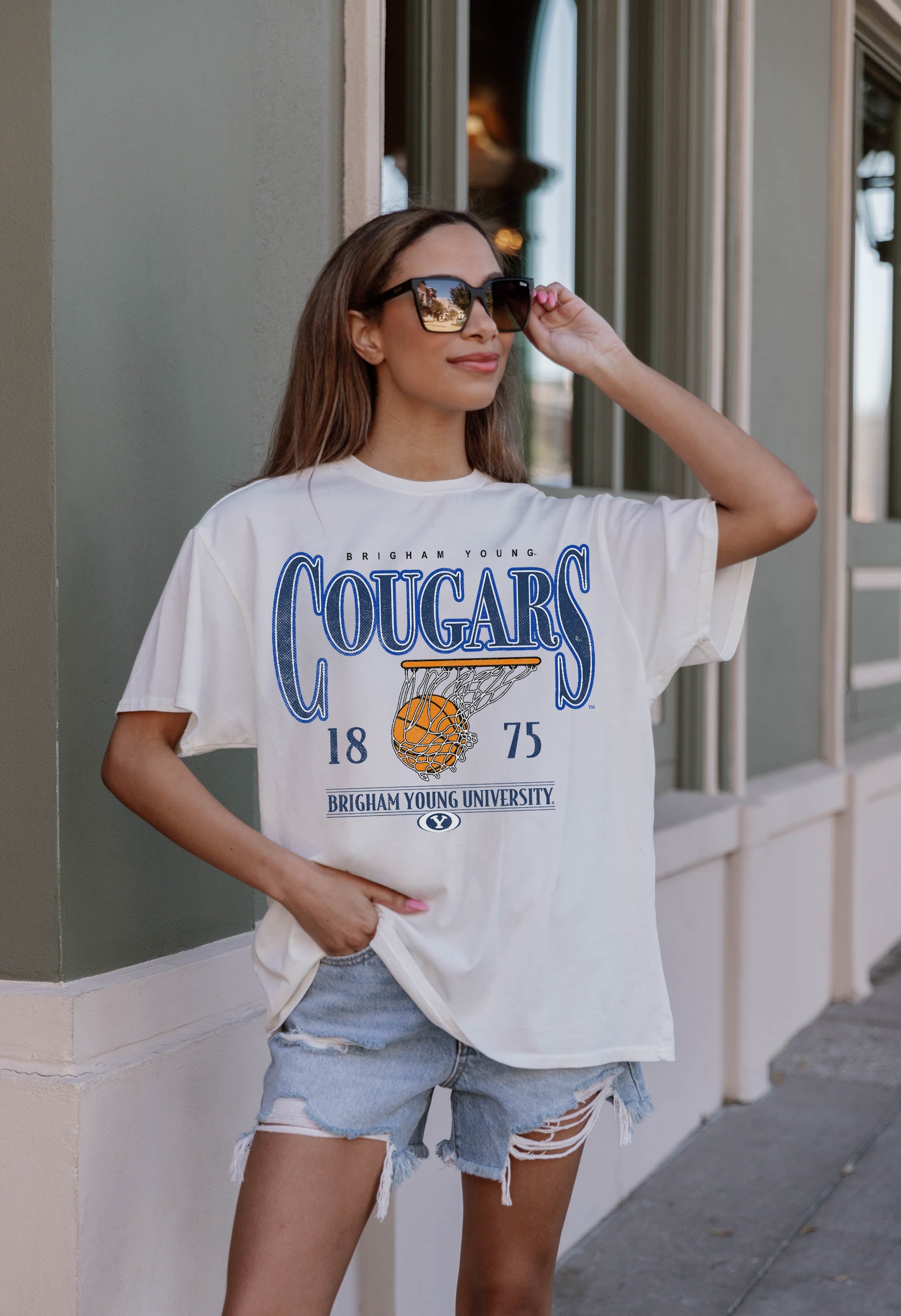 BYU COUGARS COURT DATE OVERSIZED CREWNECK TEE