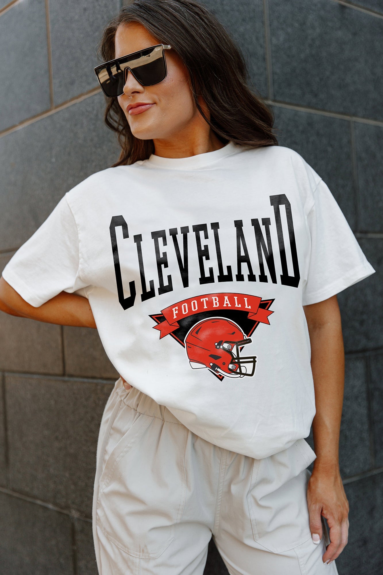 Women's Gameday Couture White Cleveland Browns Enforcer Relaxed T-Shirt Size: Small