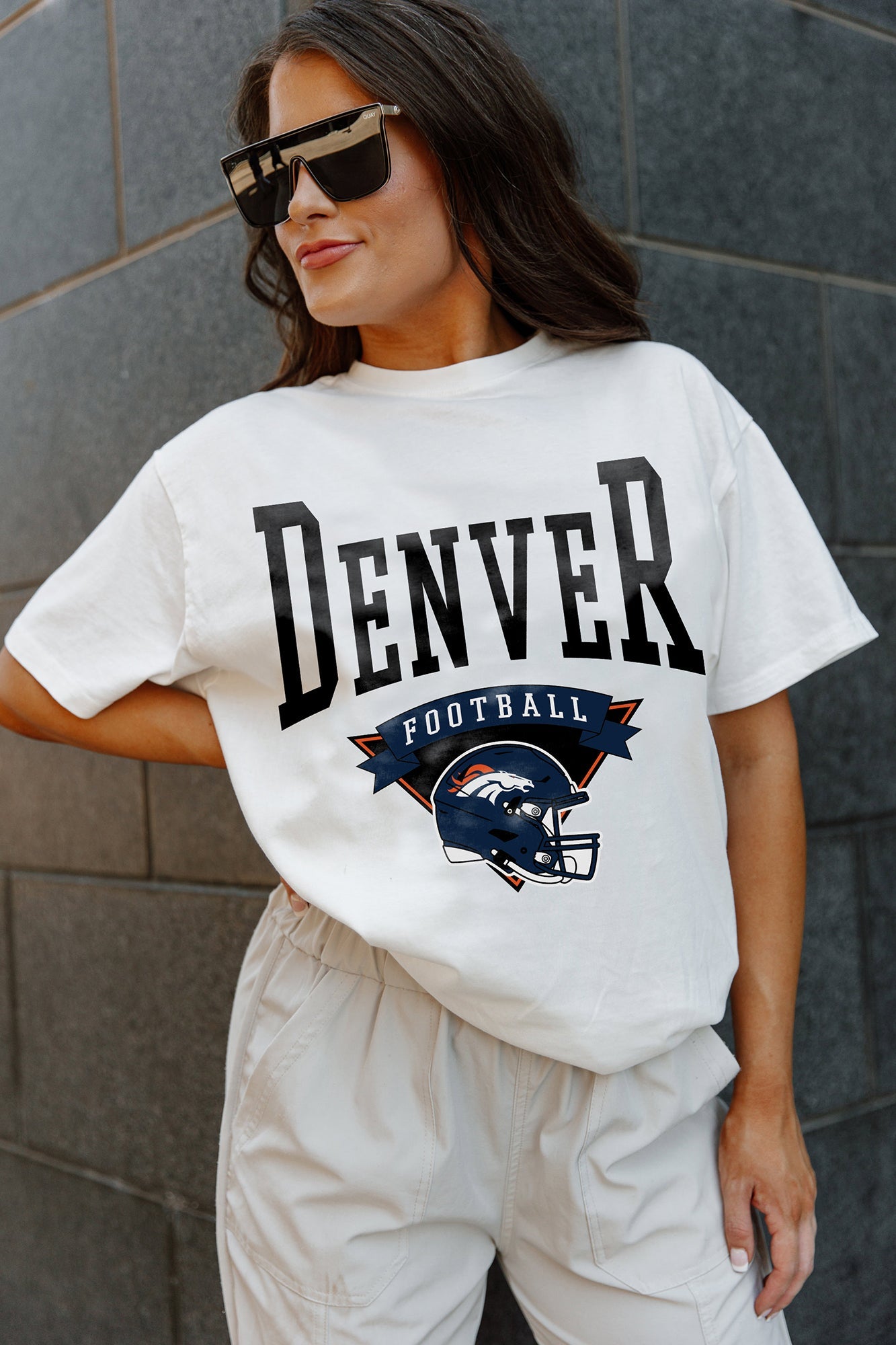 Women's Denver Broncos Gameday Couture White Enforcer Relaxed T-Shirt