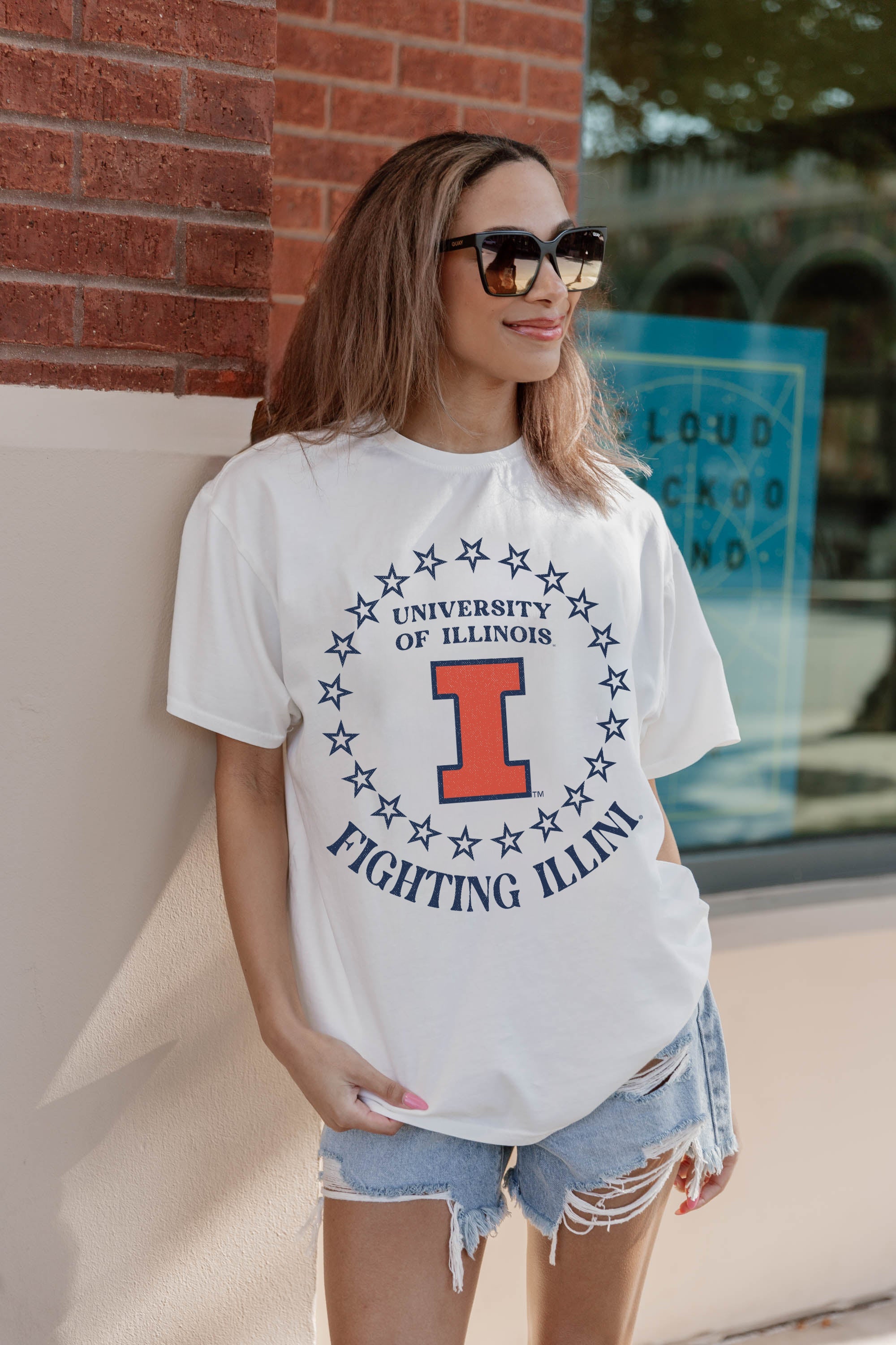 ILLINOIS FIGHTING ILLINI ON POINT OVERSIZED CREWNECK TEE