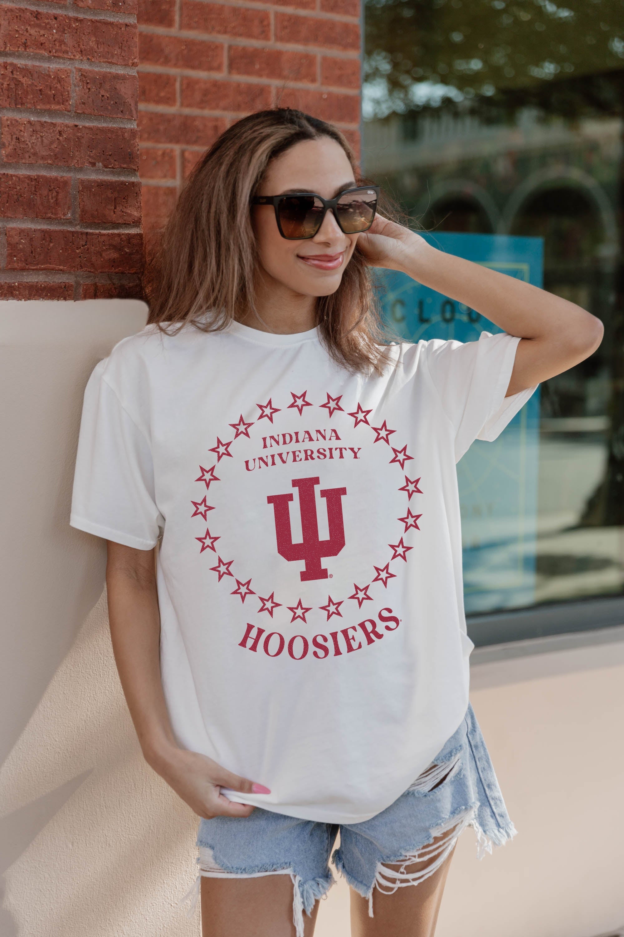 INDIANA HOOSIERS ON POINT OVERSIZED CREWNECK TEE