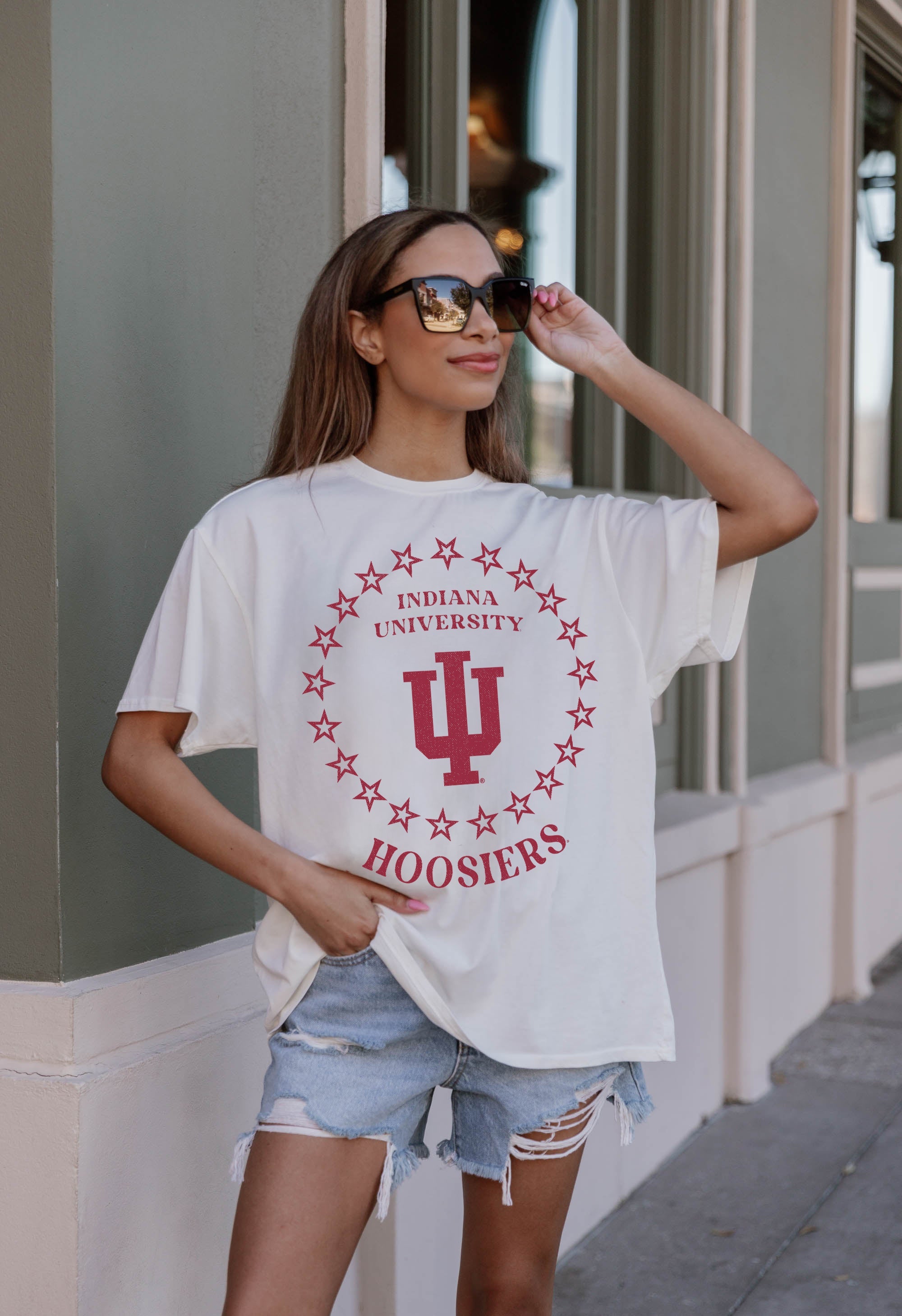 INDIANA HOOSIERS ON POINT OVERSIZED CREWNECK TEE