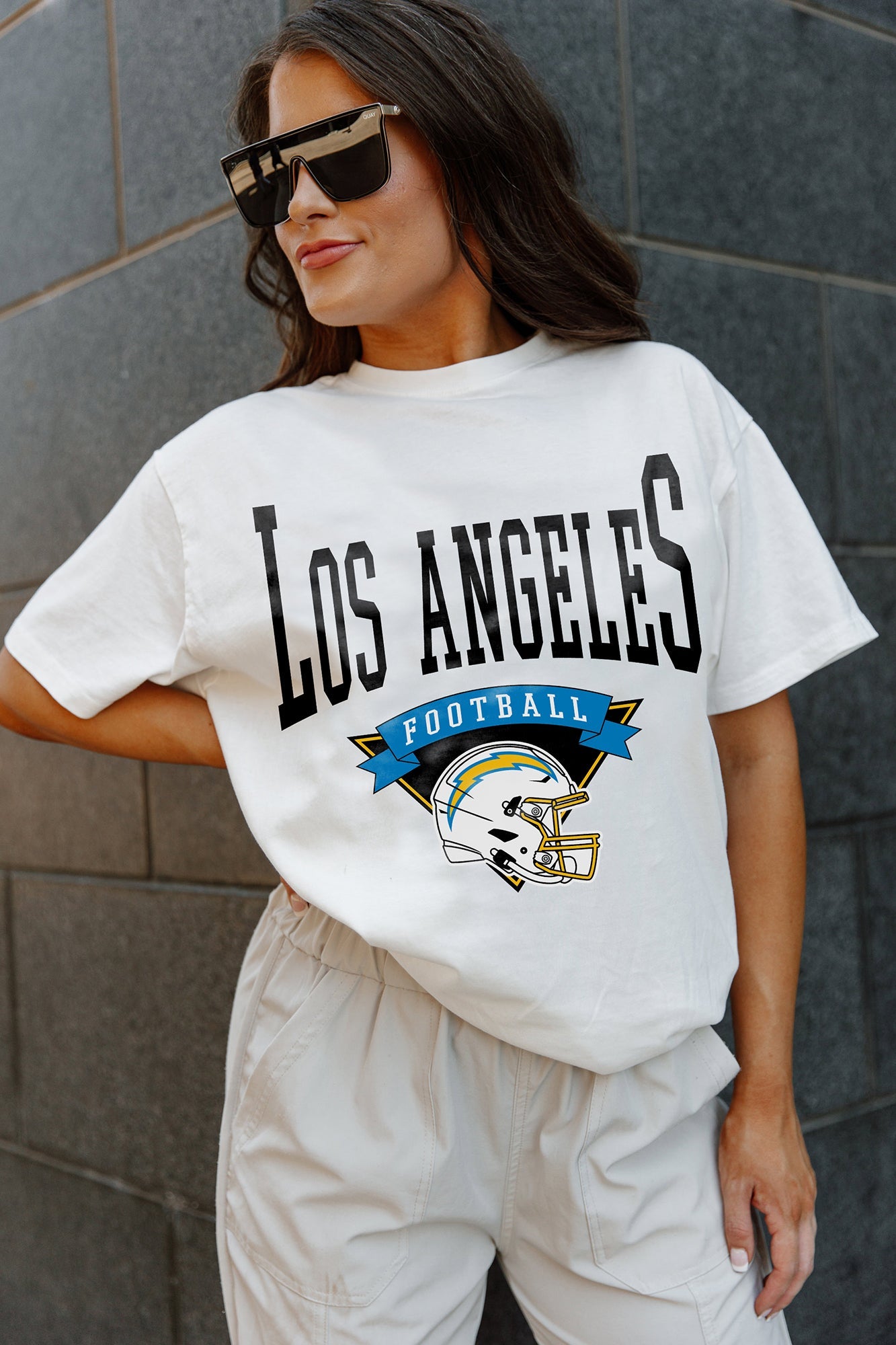 Women's Gameday Couture Gray Los Angeles Chargers Gridiron Glam Cropped T-Shirt Size: Large