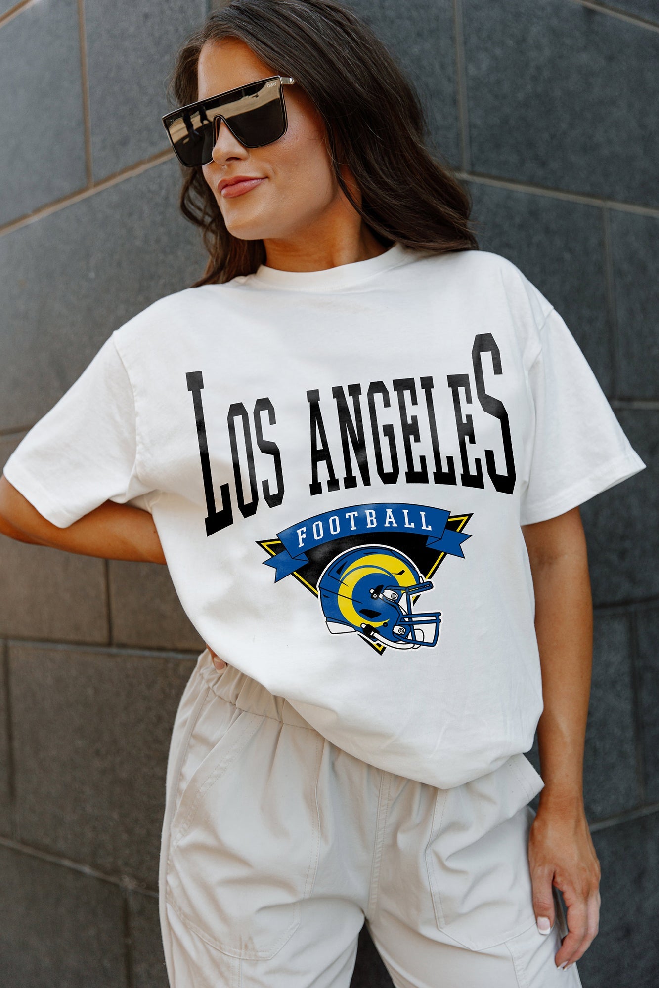 Women's Gameday Couture White Los Angeles Rams Enforcer Relaxed T-Shirt Size: Large