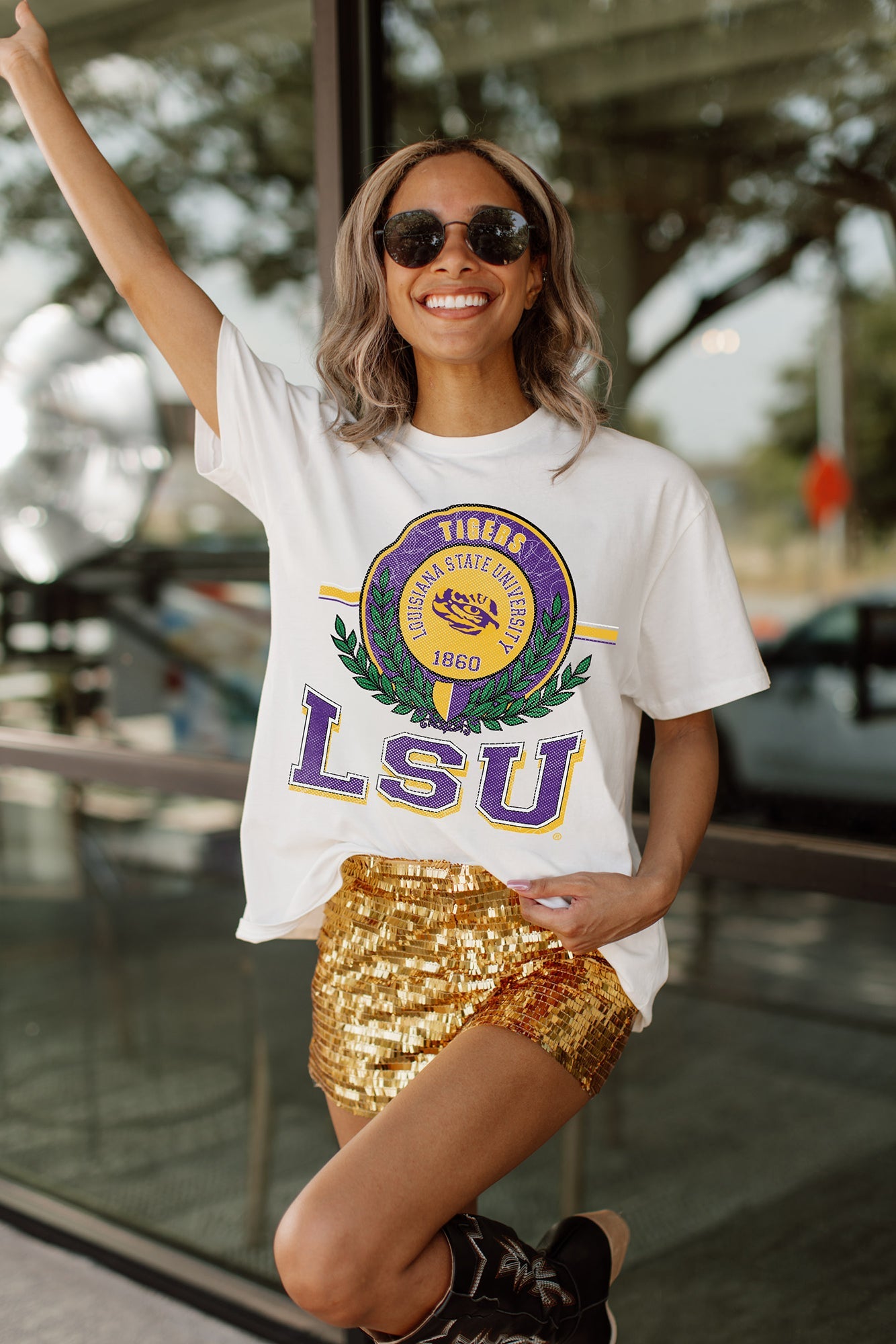 LSU TIGERS BE A CHAMPION OVERSIZED CREWNECK TEE BY MADI PREWETT