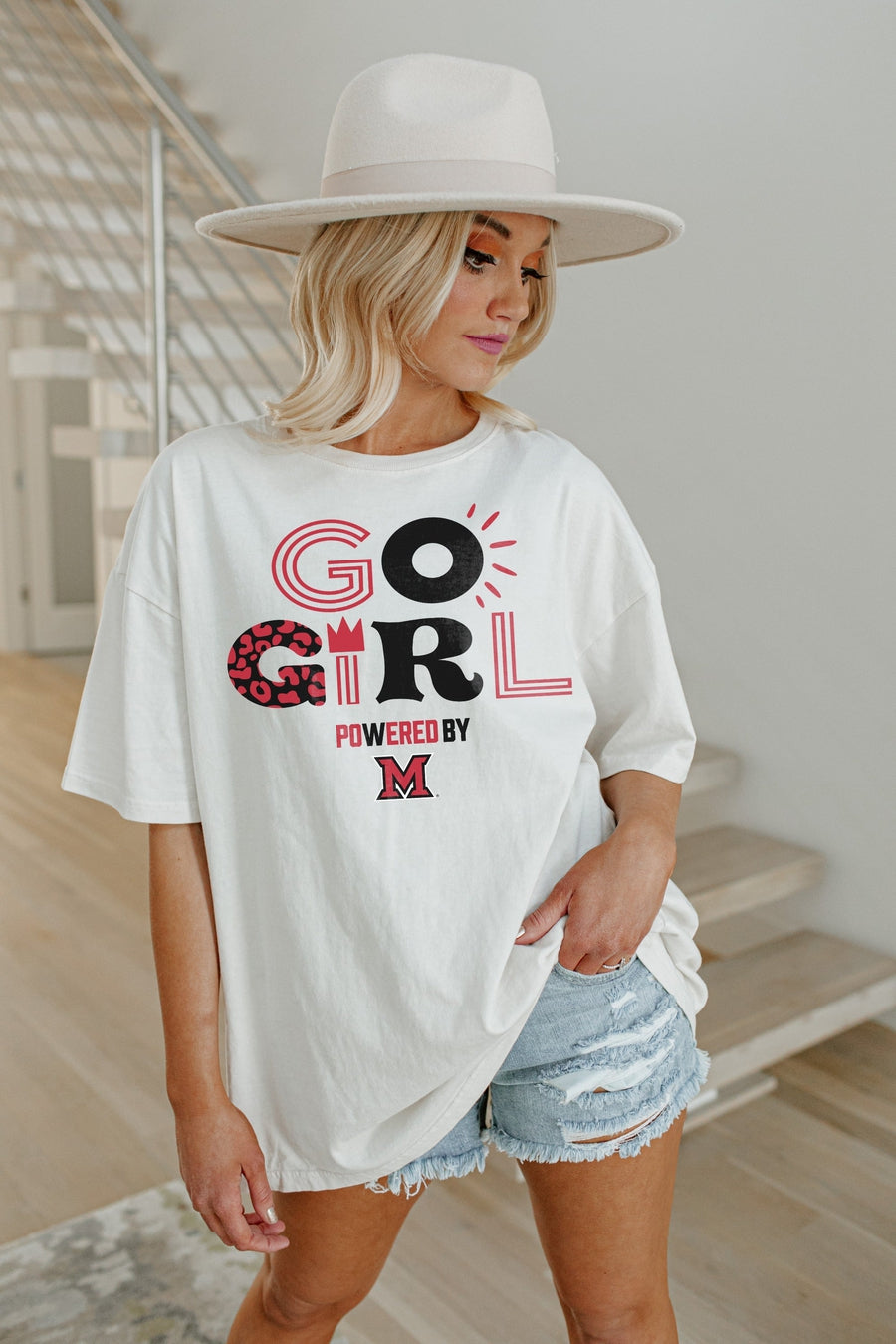 MIAMI OF OHIO REDHAWKS GO GIRL OVERSIZED CREWNECK TEE