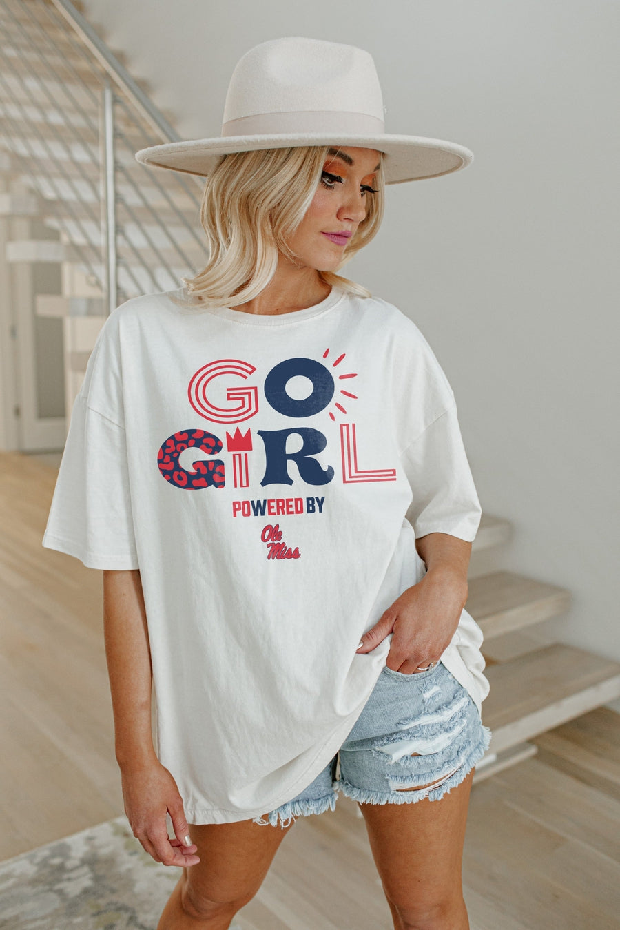 OLE MISS REBELS GO GIRL OVERSIZED CREWNECK TEE