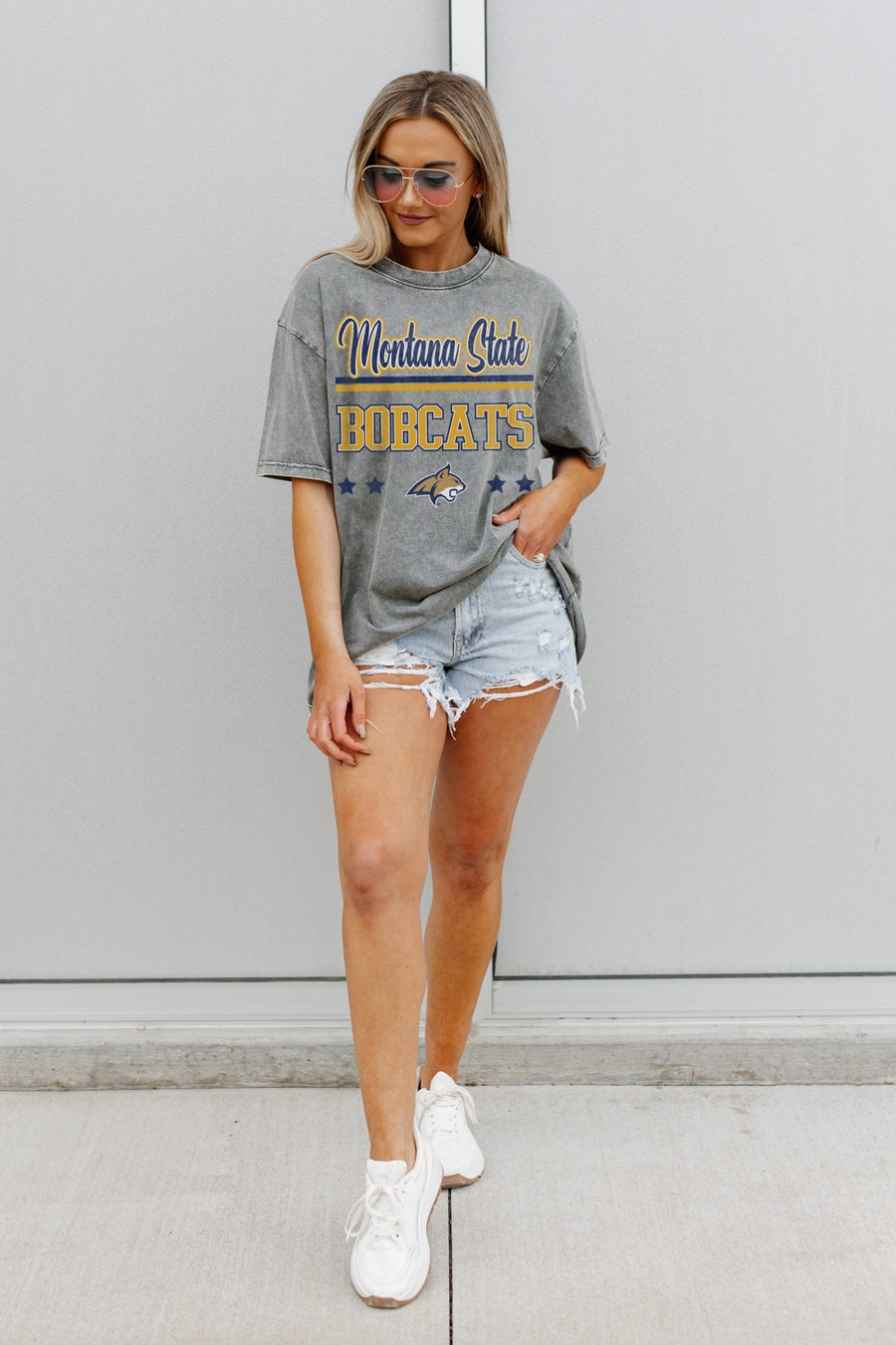 MONTANA STATE BOBCATS HERE TO PLAY OVERSIZED CREWNECK TEE