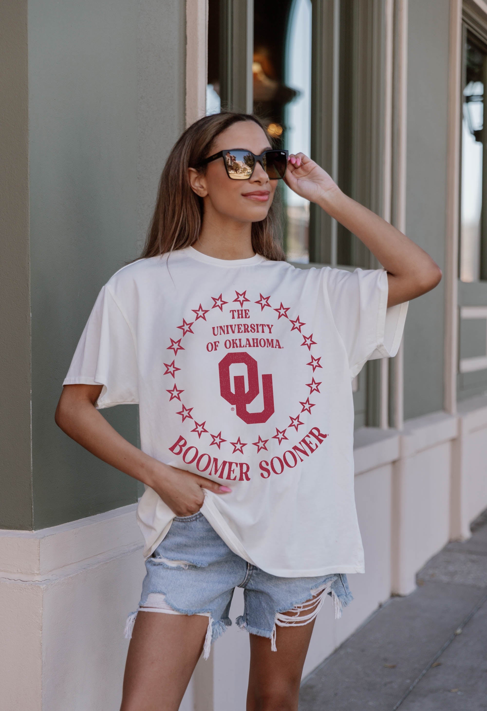 OKLAHOMA SOONERS ON POINT OVERSIZED CREWNECK TEE