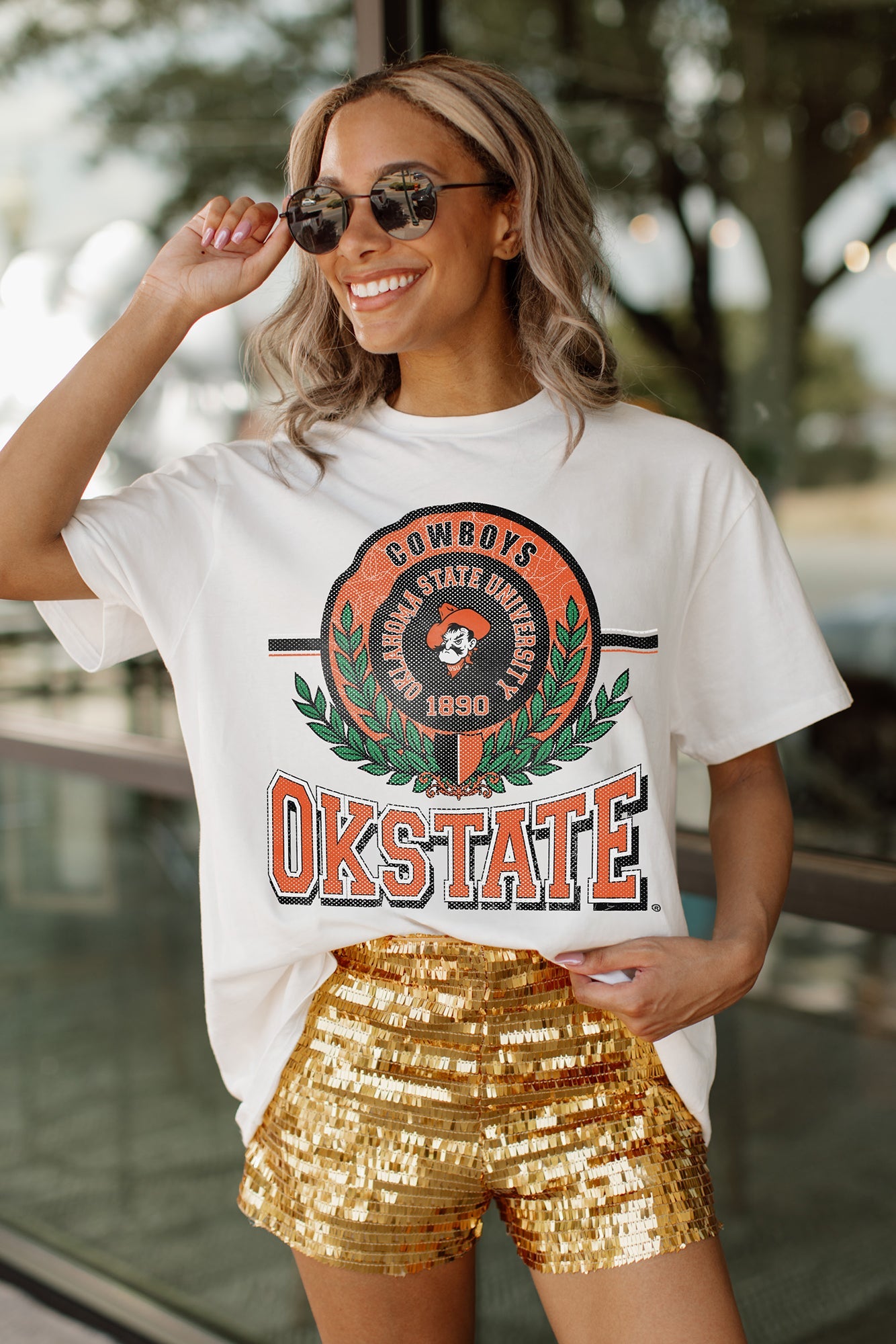 OKLAHOMA STATE COWBOYS BE A CHAMPION OVERSIZED CREWNECK TEE BY MADI PREWETT