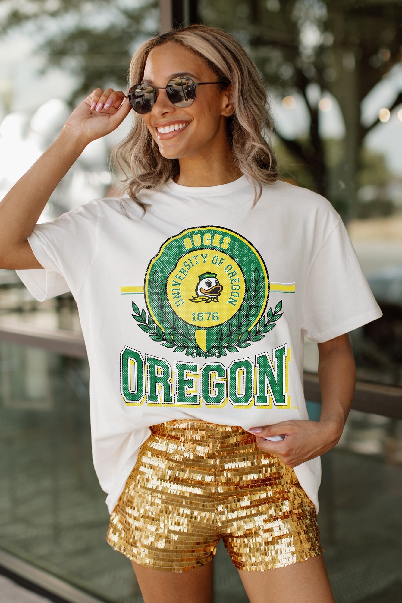 OREGON DUCKS BE A CHAMPION OVERSIZED CREWNECK TEE BY MADI PREWETT