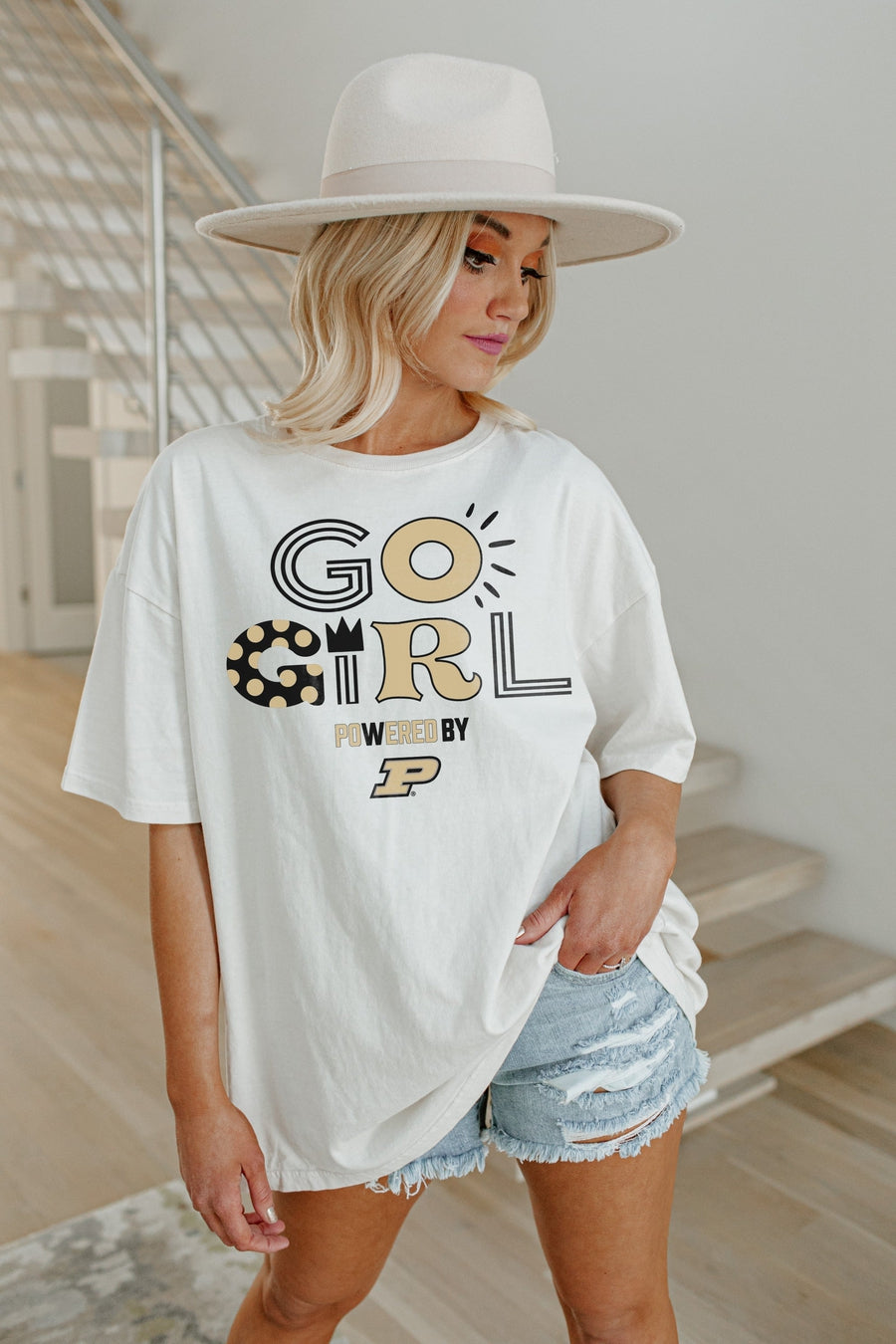 PURDUE BOILERMAKERS GO GIRL OVERSIZED CREWNECK TEE