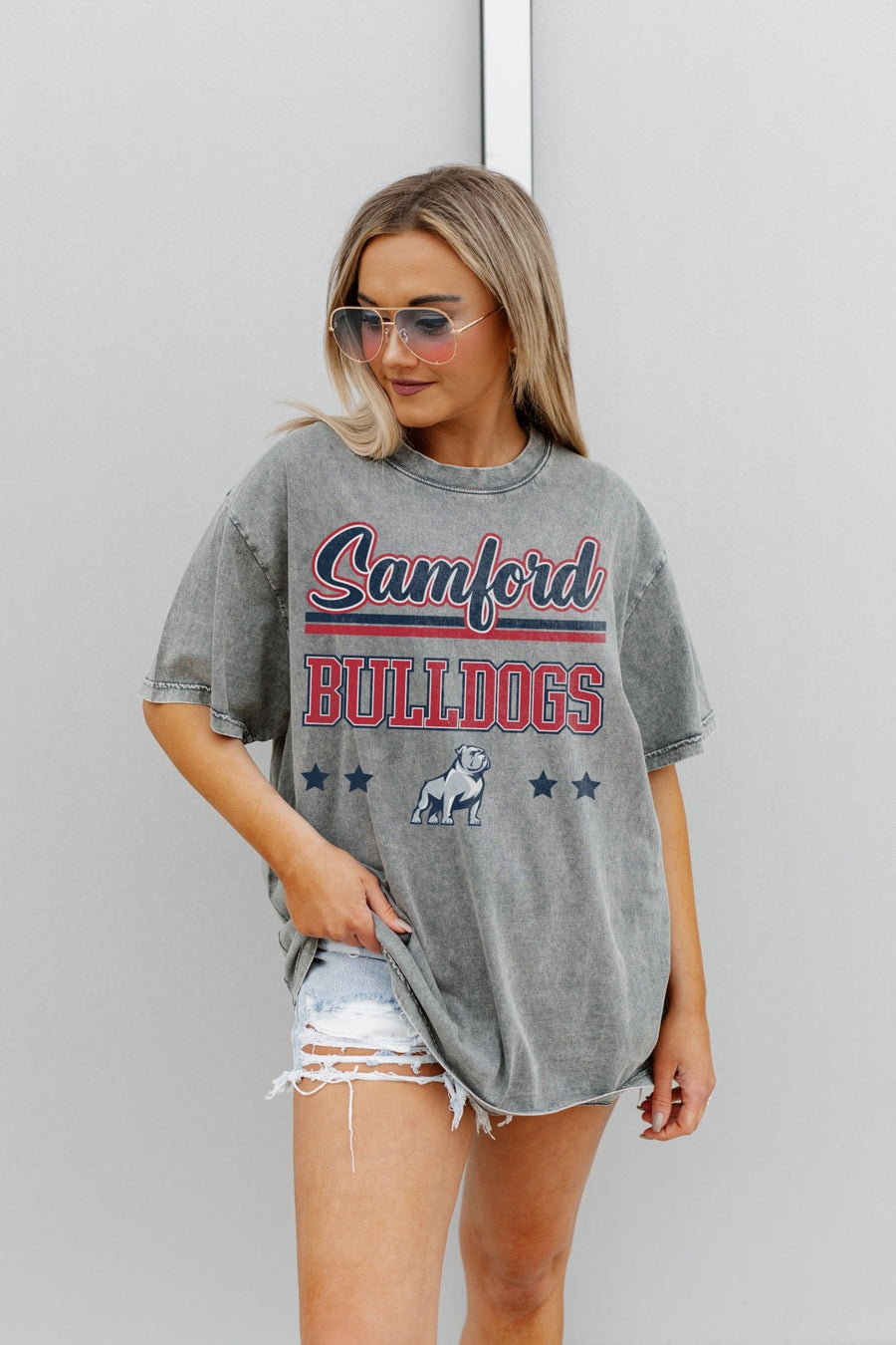 SAMFORD BULLDOGS HERE TO PLAY OVERSIZED CREWNECK TEE