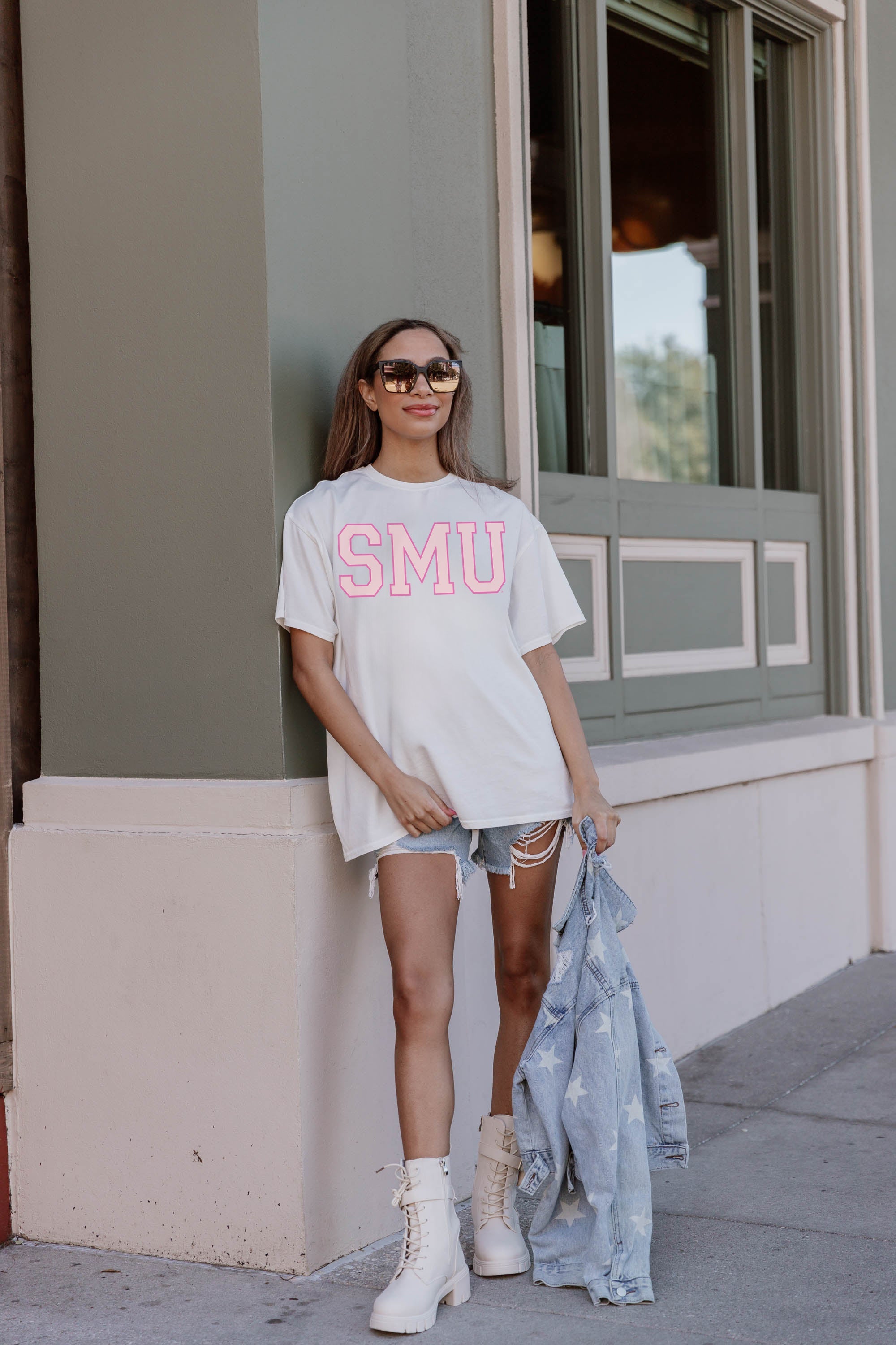 SMU MUSTANGS GAMEDAY ERA OVERSIZED CREWNECK TEE