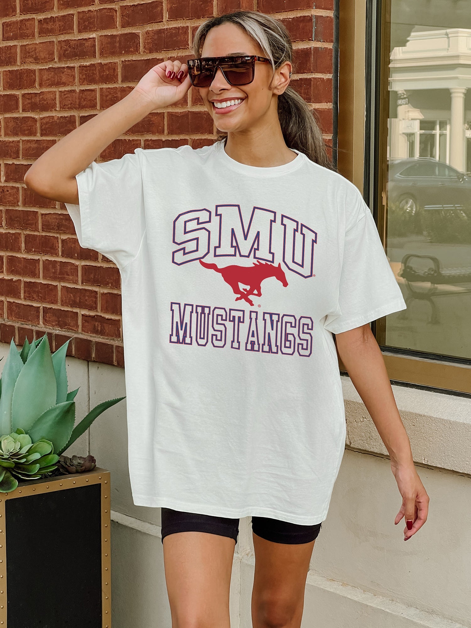 SMU MUSTANGS UP YOUR GAME OVERSIZED CREWNECK TEE BY MADI PREWETT