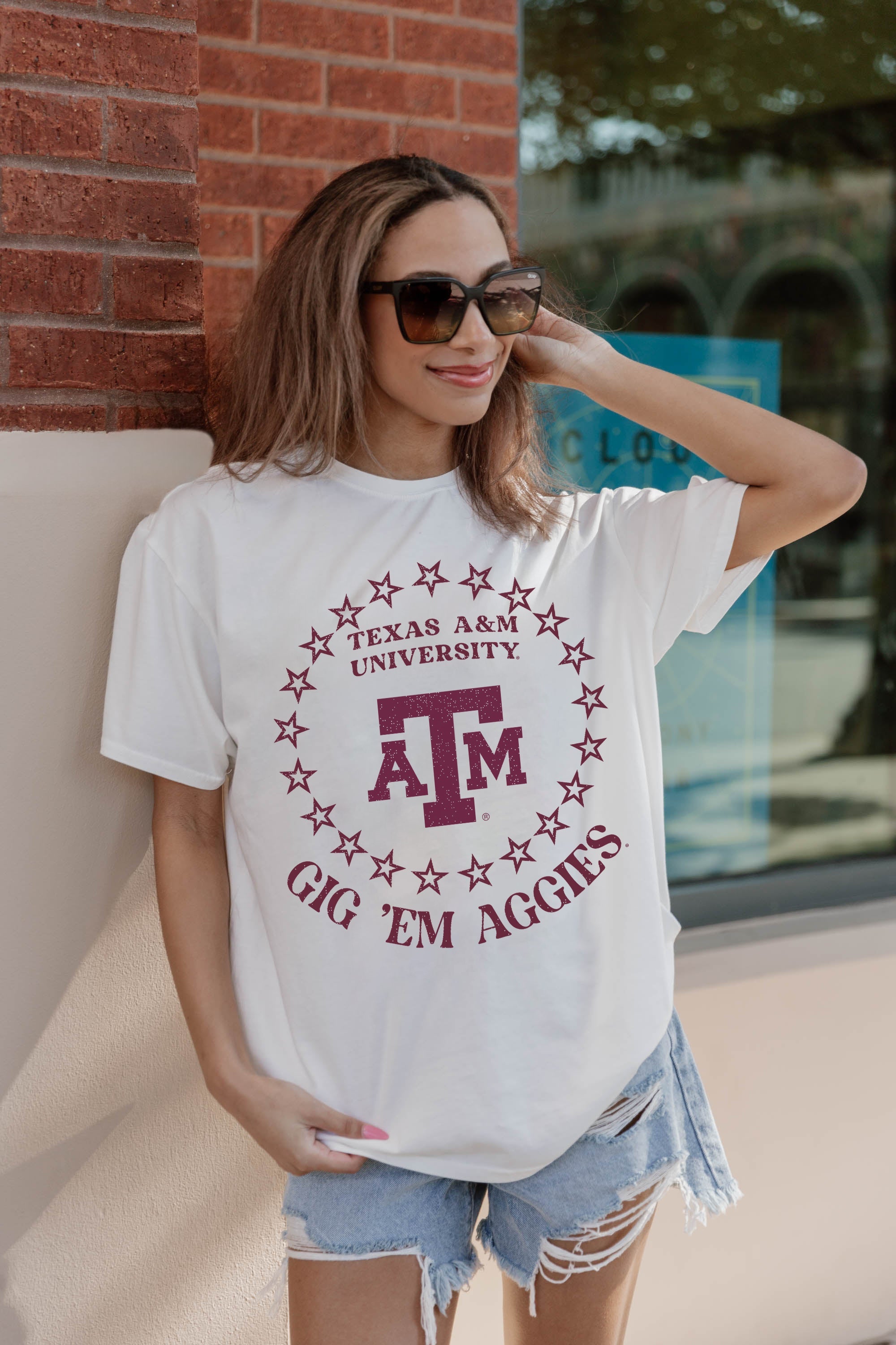 TEXAS A&M AGGIES ON POINT OVERSIZED CREWNECK TEE