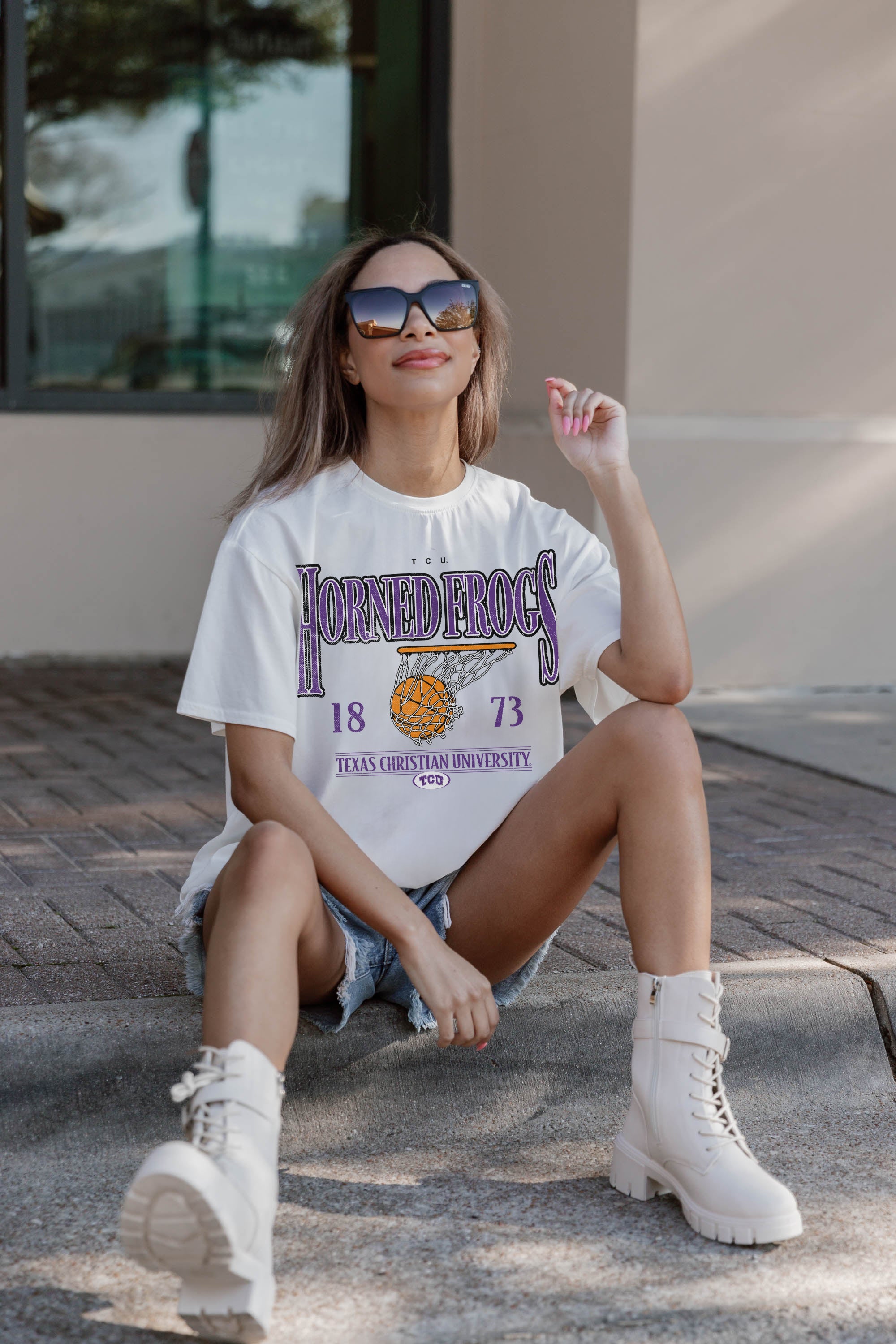 TCU HORNED FROGS COURT DATE OVERSIZED CREWNECK TEE