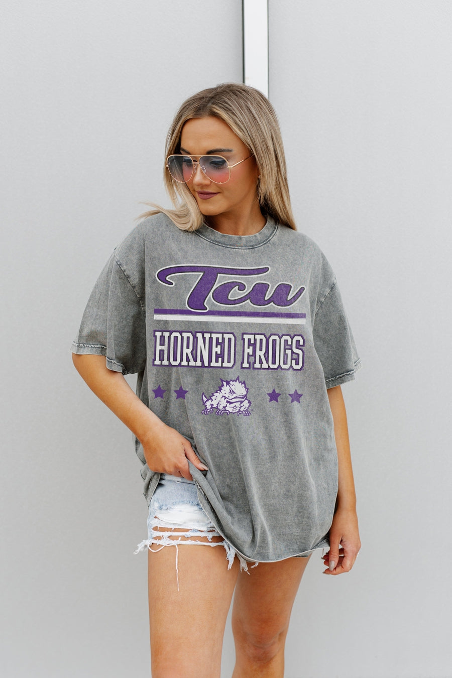 TCU HORNED FROGS HERE TO PLAY OVERSIZED CREWNECK TEE