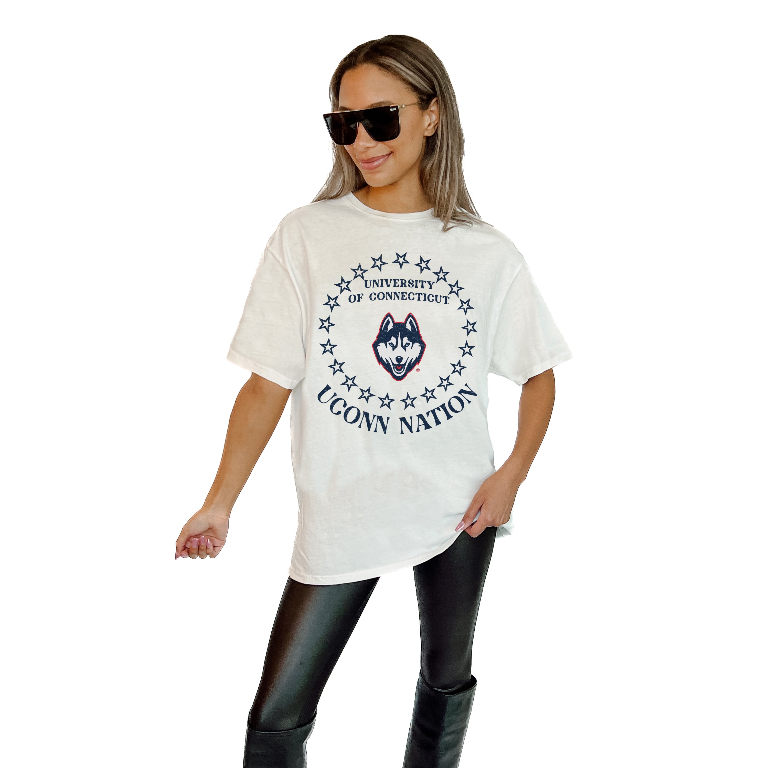 UCONN HUSKIES ON POINT OVERSIZED CREWNECK TEE