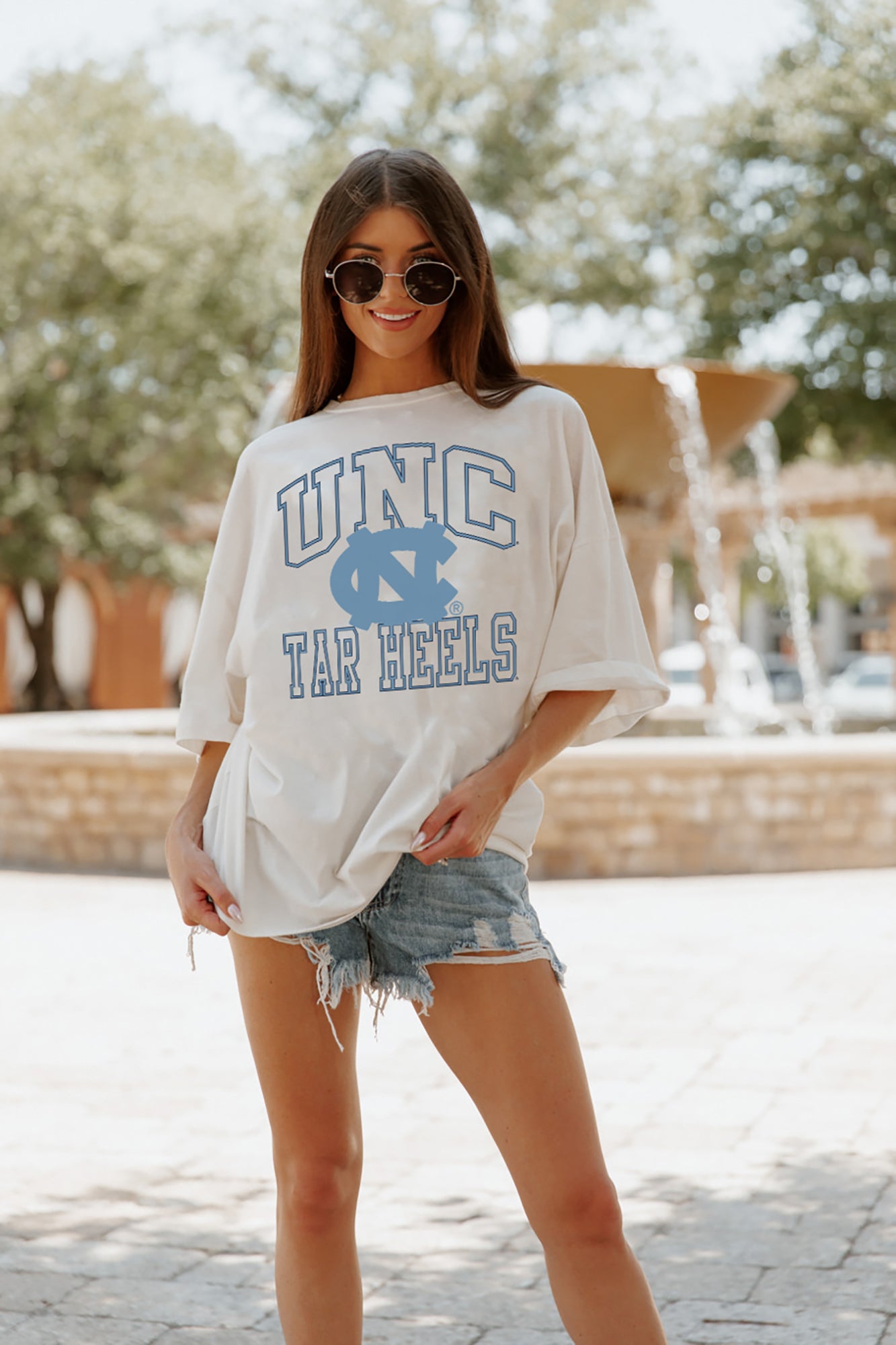 NORTH CAROLINA TAR HEELS UP YOUR GAME OVERSIZED CREWNECK TEE BY MADI PREWETT