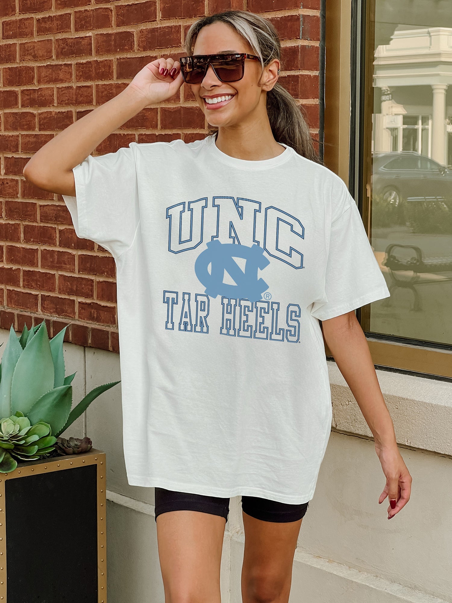 NORTH CAROLINA TAR HEELS UP YOUR GAME OVERSIZED CREWNECK TEE BY MADI PREWETT