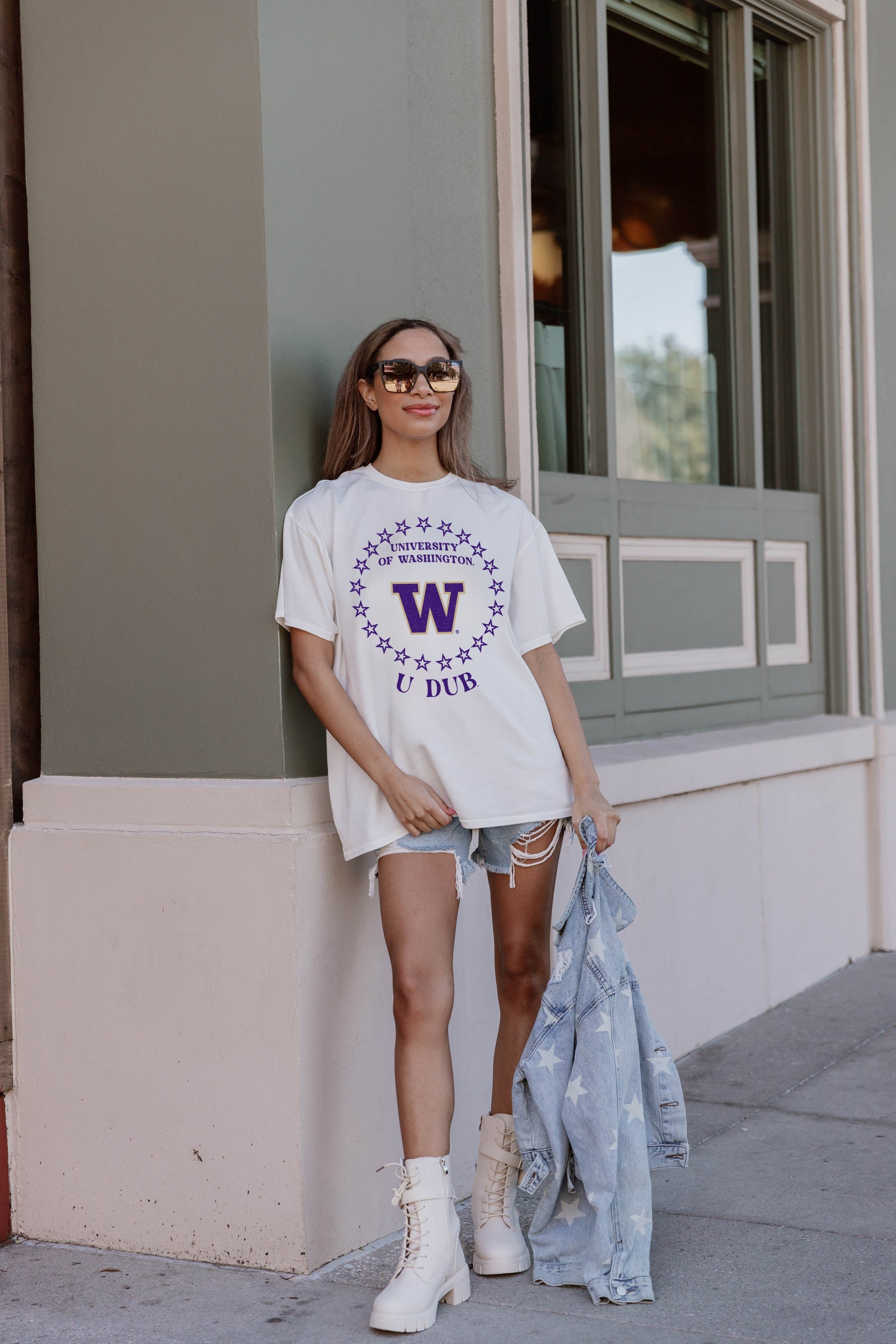 WASHINGTON HUSKIES ON POINT OVERSIZED CREWNECK TEE