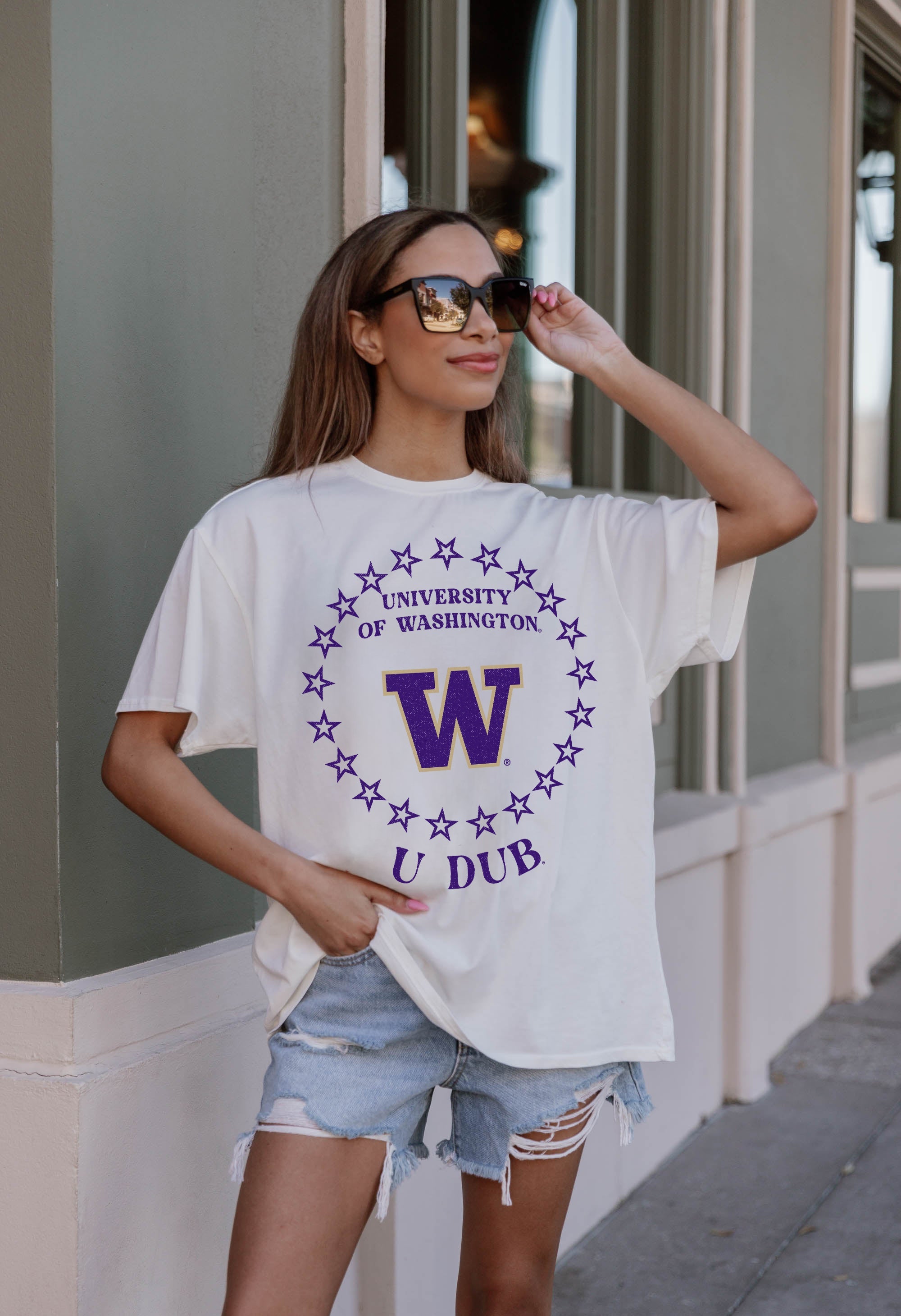 WASHINGTON HUSKIES ON POINT OVERSIZED CREWNECK TEE