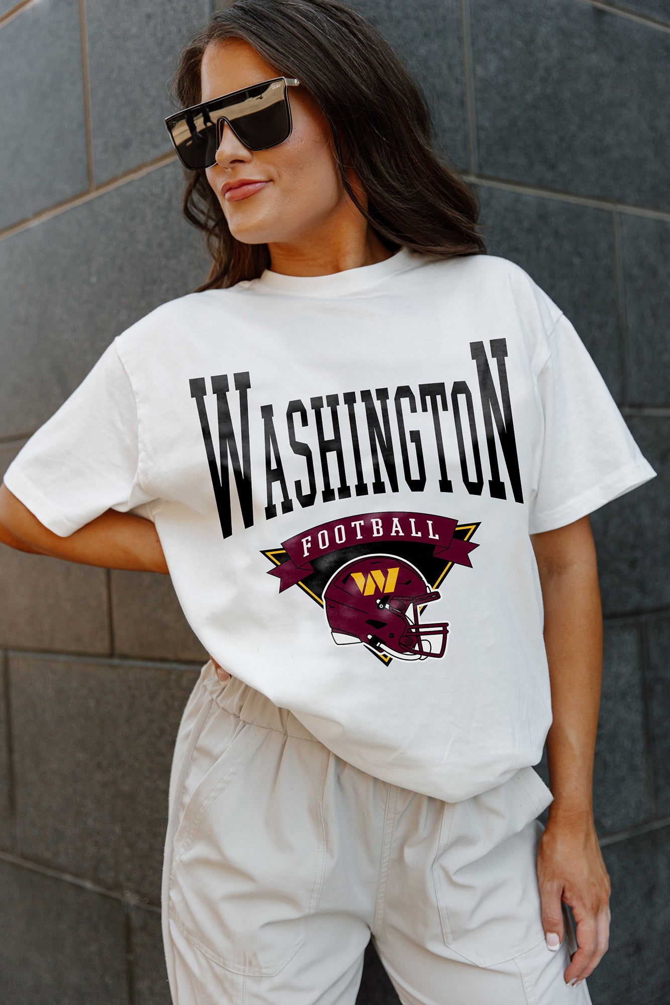 Women's Gameday Couture Gray Washington Commanders Tackle Titan Boyfriend Washed T-Shirt Size: Medium