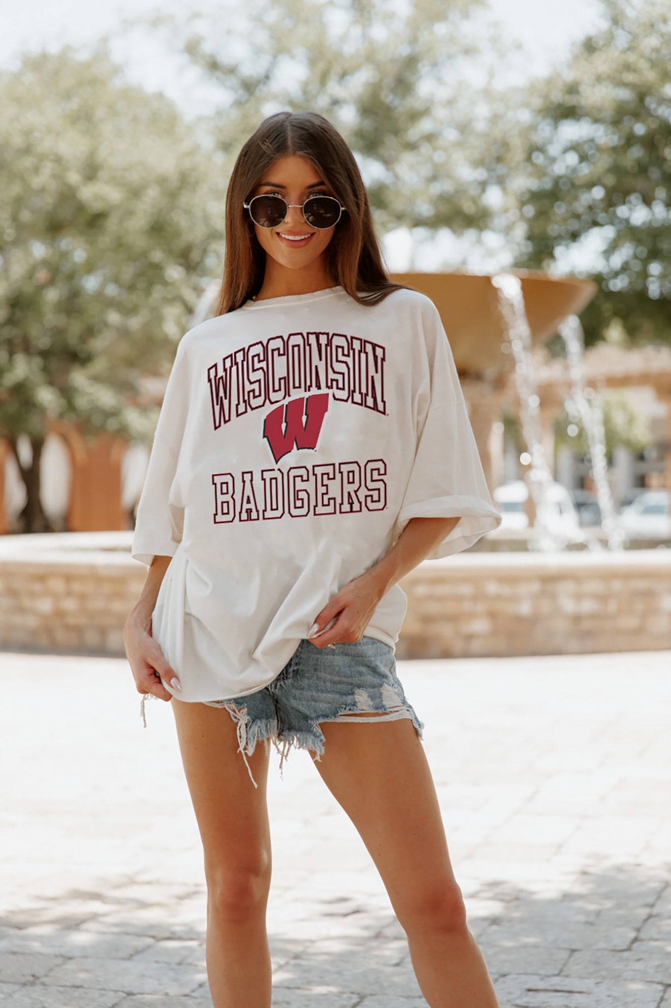 WISCONSIN BADGERS UP YOUR GAME OVERSIZED CREWNECK TEE BY MADI PREWETT