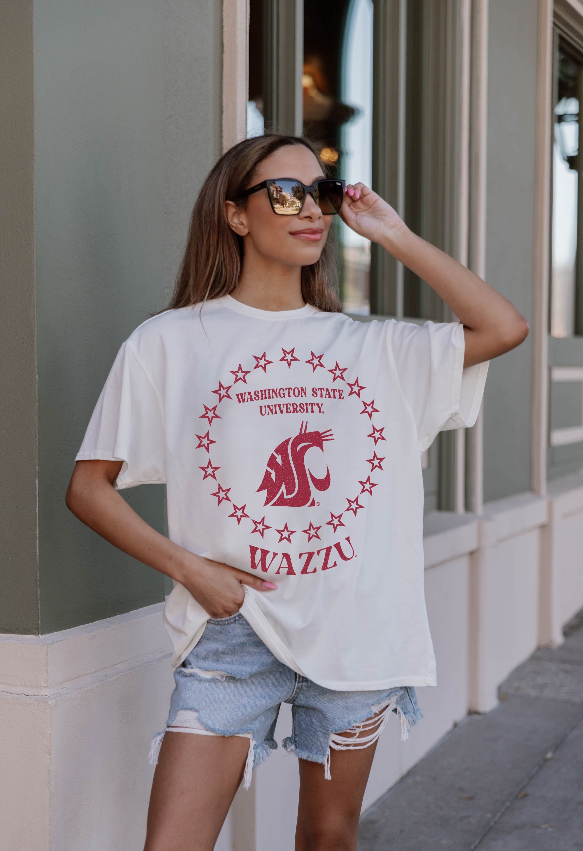 WASHINGTON STATE COUGARS ON POINT OVERSIZED CREWNECK TEE