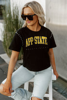 APPALACHIAN STATE MOUNTAINEERS AFTER PARTY STUDDED SHORT SLEEVE MODERATELY CROPPED TEE