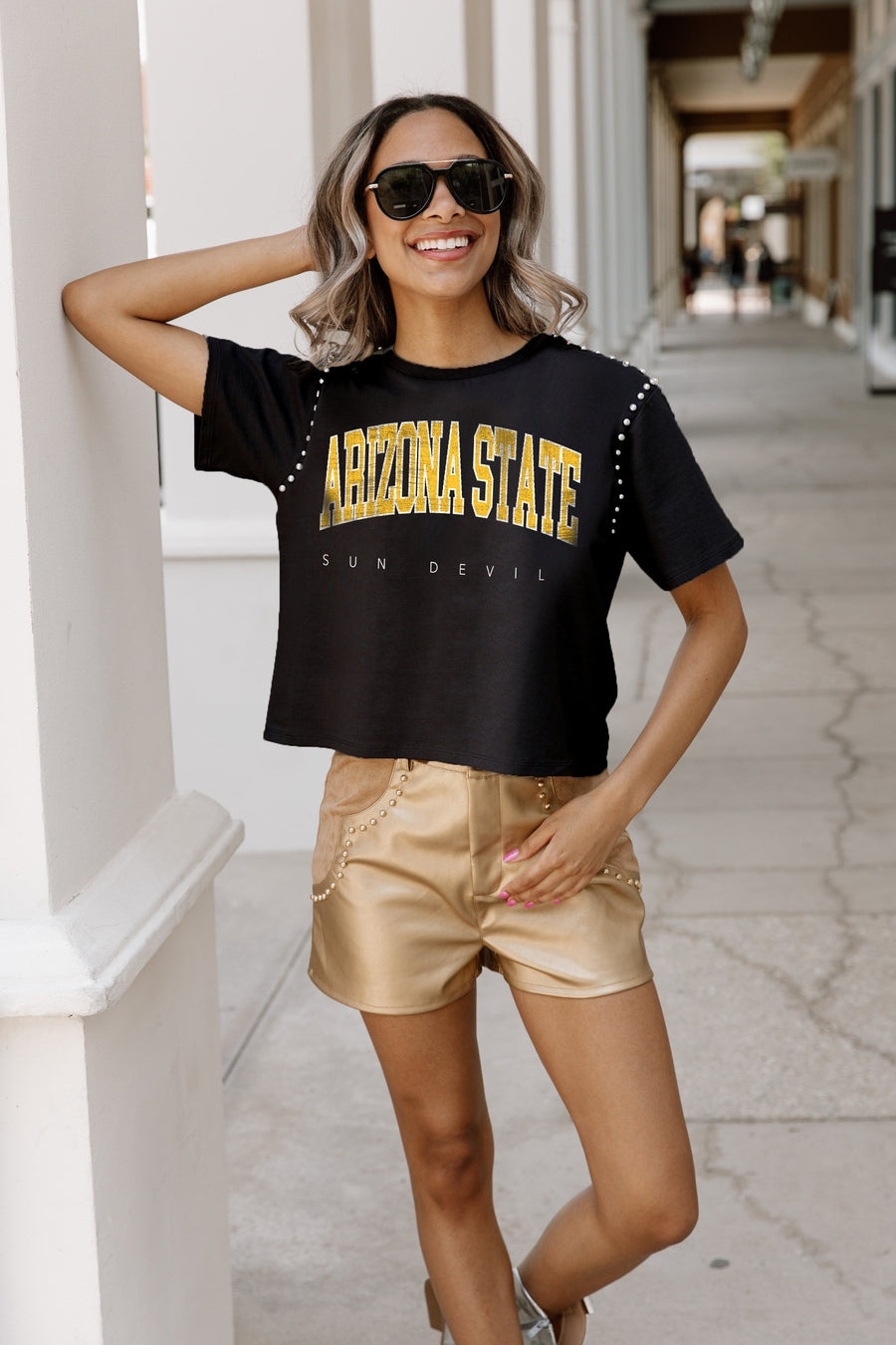 ARIZONA STATE SUN DEVILS AFTER PARTY STUDDED SHORT SLEEVE MODERATELY CROPPED TEE