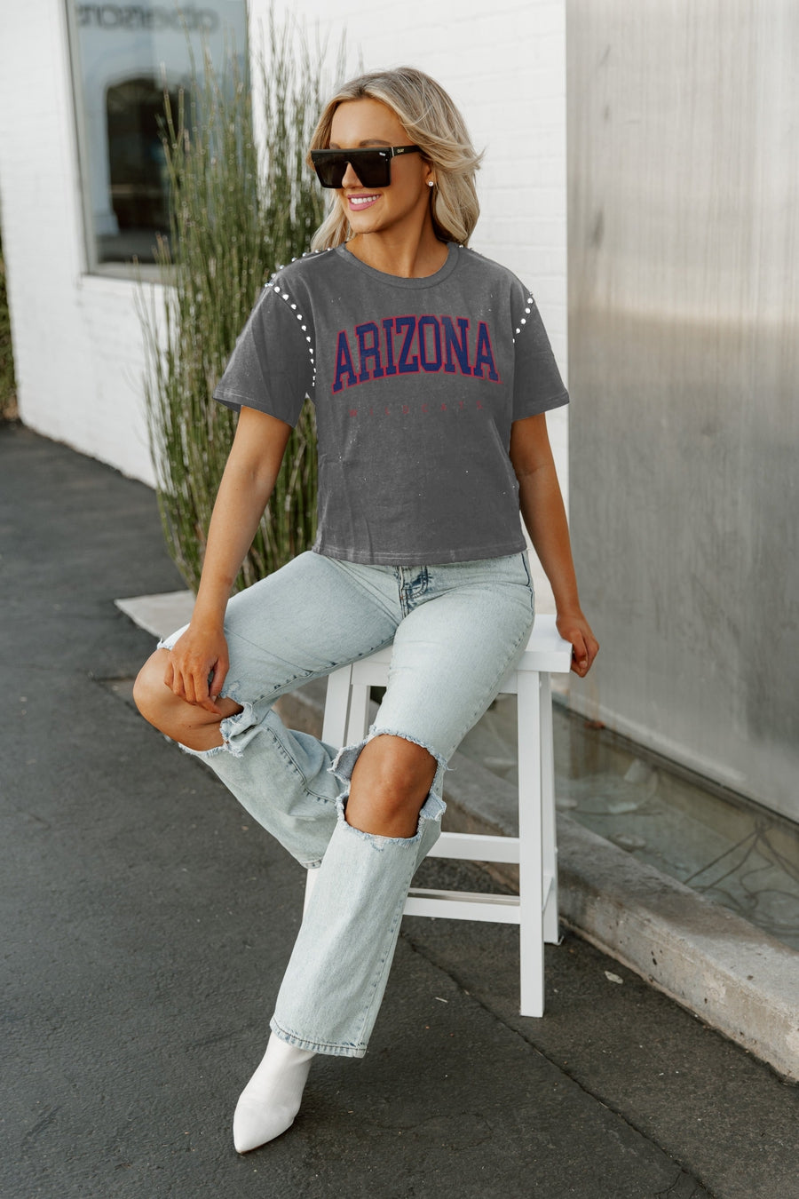 ARIZONA WILDCATS AFTER PARTY STUDDED SHORT SLEEVE MODERATELY CROPPED TEE