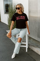 BALL STATE CARDINALS AFTER PARTY STUDDED SHORT SLEEVE MODERATELY CROPPED TEE