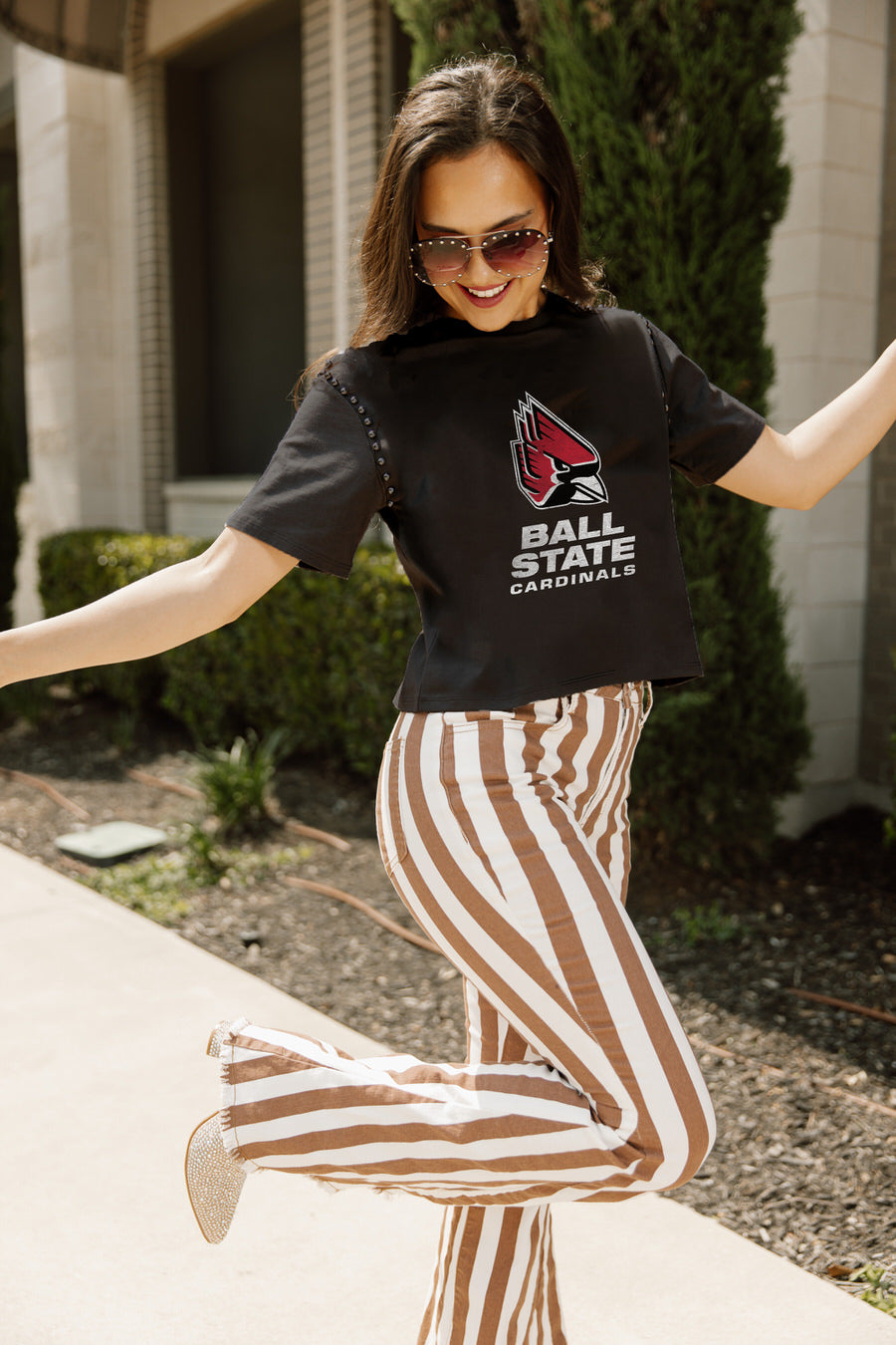 BALL STATE CARDINALS GAMEDAY GALORE  STUDDED SHORT SLEEVE MODERATELY CROPPED TEE