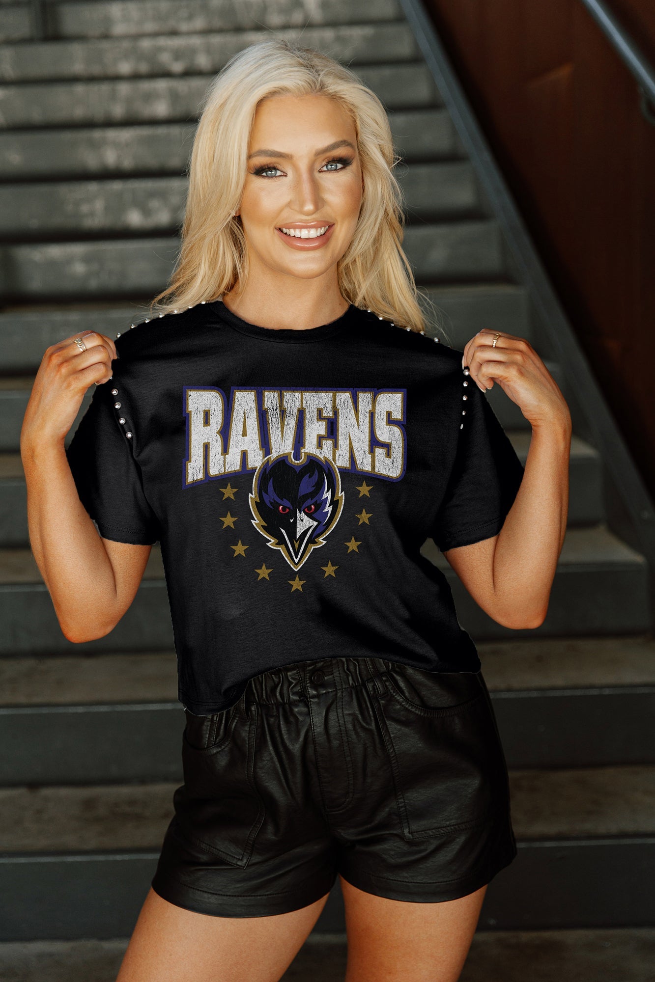 BALTIMORE RAVENS GLADIATOR STUDDED SLEEVE DETAIL MODERATE LENGTH SHORT