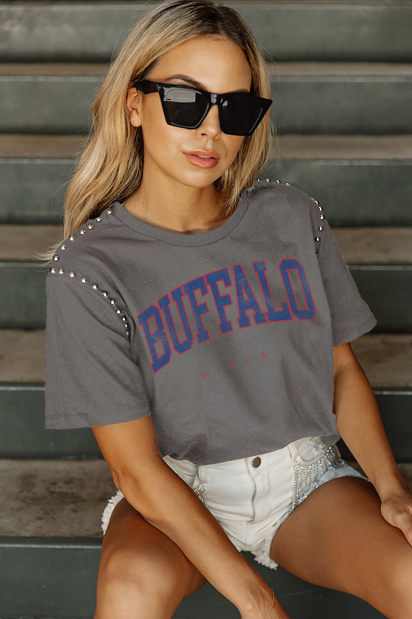 BUFFALO BILLS TOP RECRUIT SPORTY V-NECK OVERSIZED SIDE SLIT SHORT