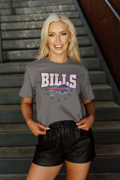 Buffalo Bills Ladies L/S Royal Brushed Crew -Applique Design W/Bling