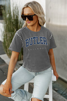 BUTLER BULLDOGS AFTER PARTY STUDDED SHORT SLEEVE MODERATELY CROPPED TEE