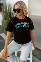 COASTAL CAROLINA CHANTICLEERS AFTER PARTY STUDDED SHORT SLEEVE MODERATELY CROPPED TEE