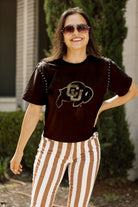 COLORADO BUFFALOES GAMEDAY GALORE  STUDDED SHORT SLEEVE MODERATELY CROPPED TEE