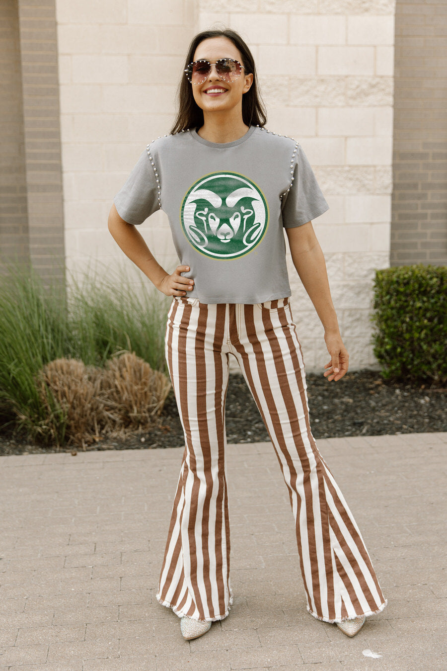 COLORADO STATE RAMS GAMEDAY GALORE  STUDDED SHORT SLEEVE MODERATELY CROPPED TEE